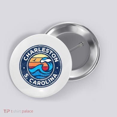 Charleston South Carolina Sc Vintage Nautical Waves Button