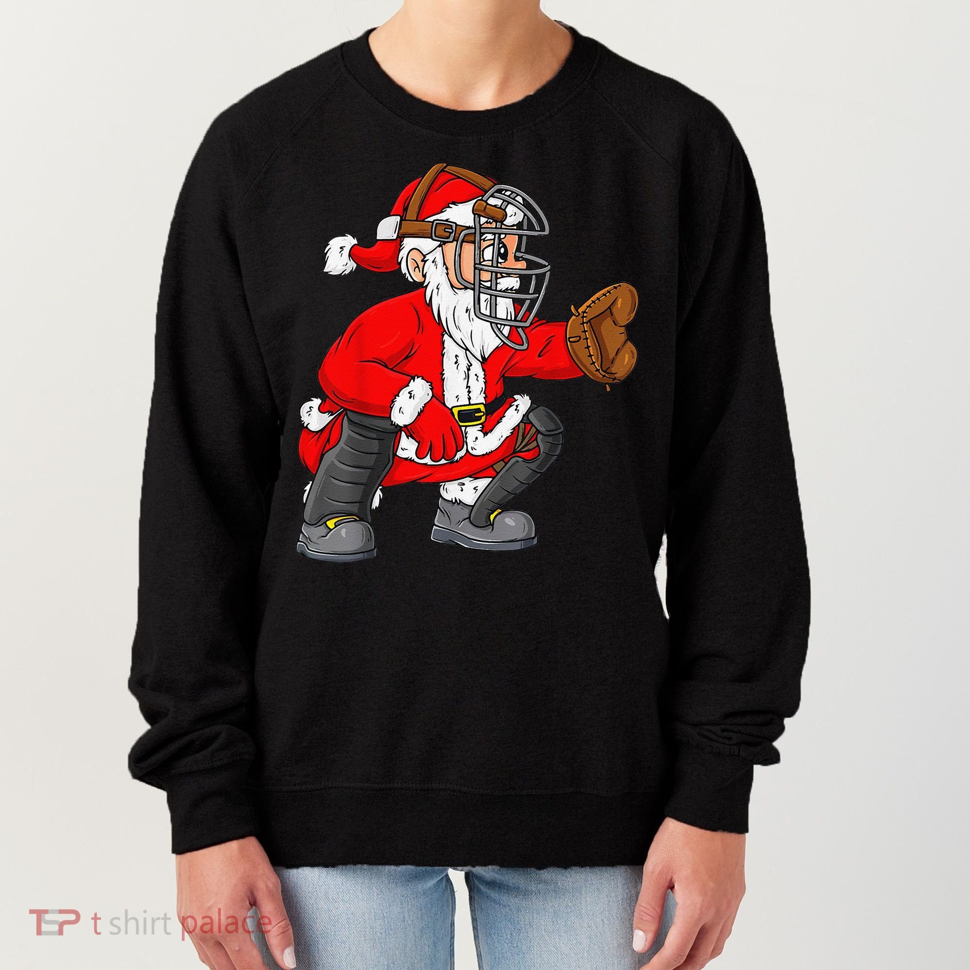 Christmas Santa Claus Baseball Catcher Xmas Women's Sweatshirt