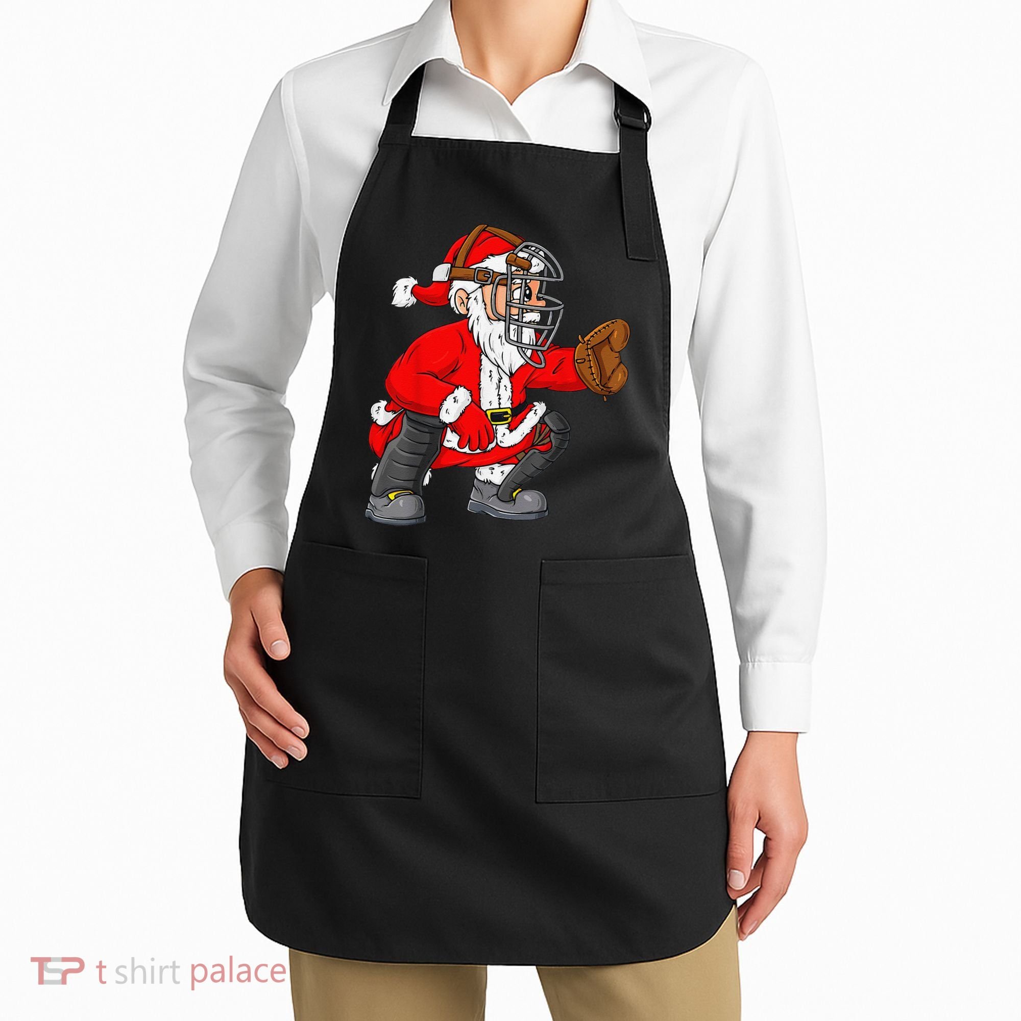 Christmas Santa Claus Baseball Catcher Xmas Apron