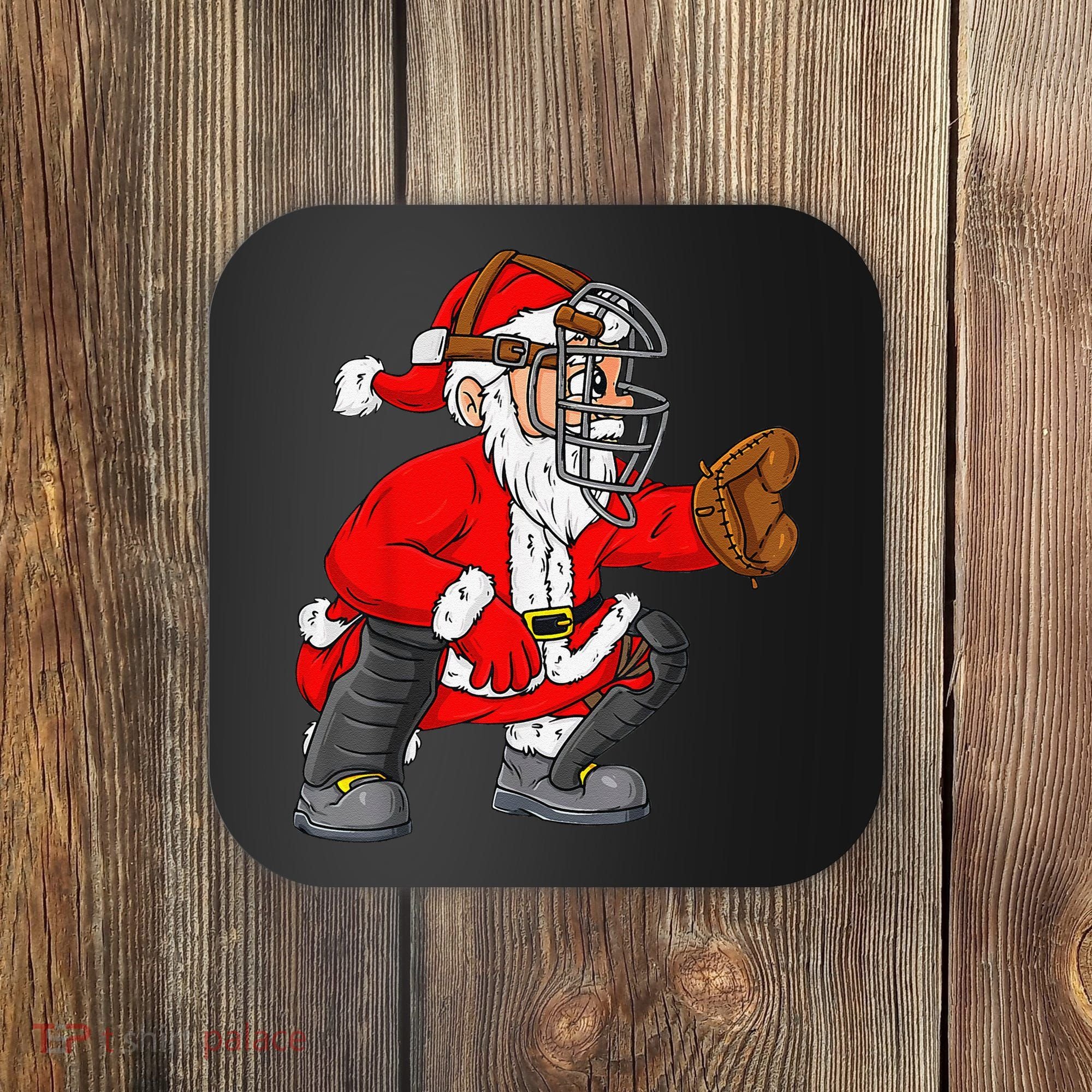 Christmas Santa Claus Baseball Catcher Xmas Coaster