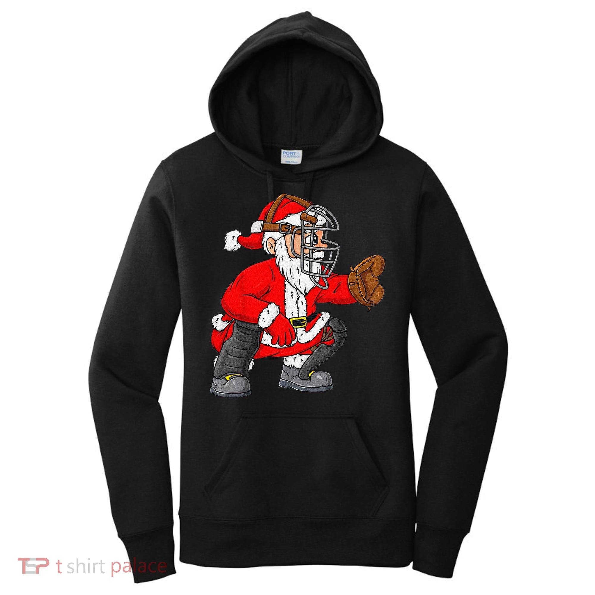 Christmas Santa Claus Baseball Catcher Xmas Women's Hoodie