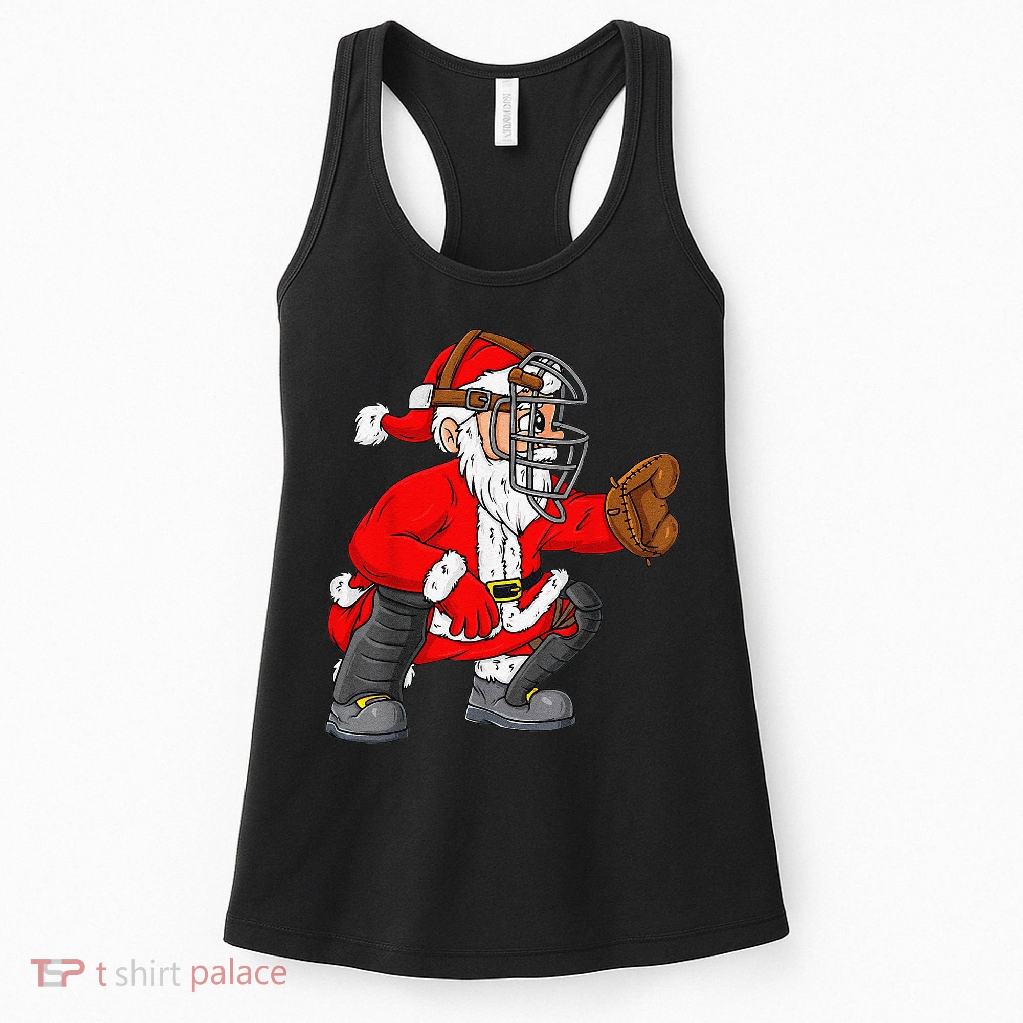 Christmas Santa Claus Baseball Catcher Xmas Women's Tank Top