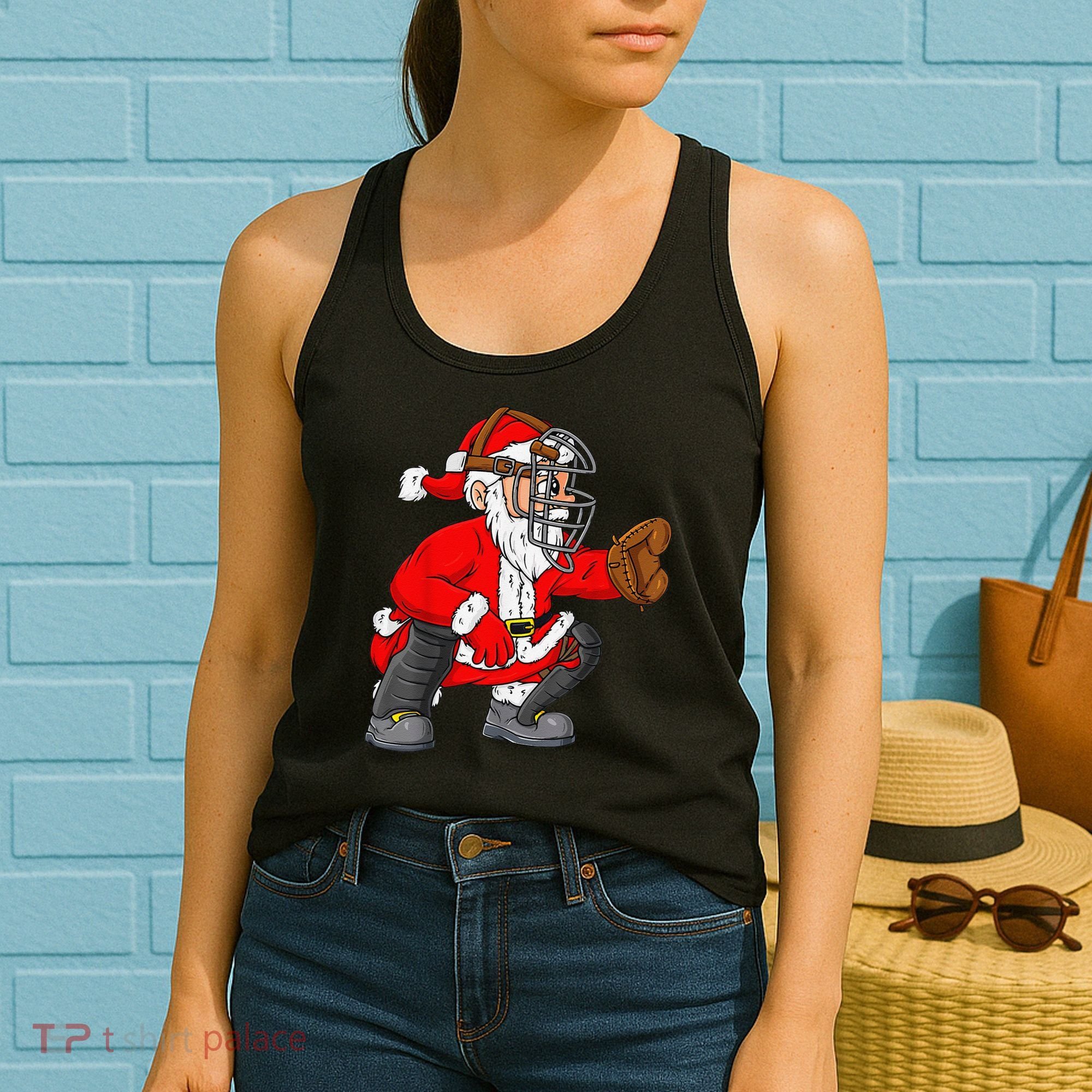 Christmas Santa Claus Baseball Catcher Xmas Women's Tank Top