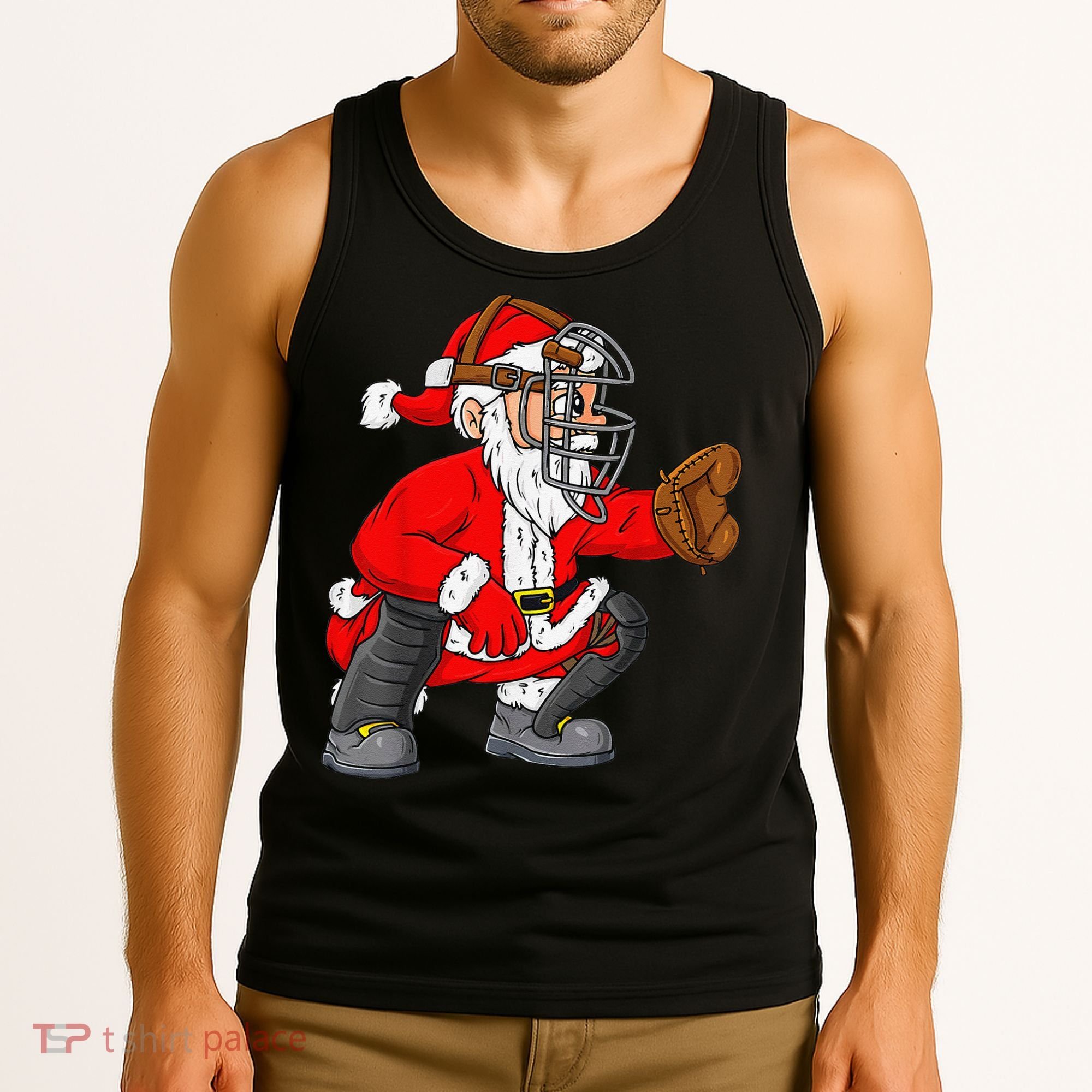 Christmas Santa Claus Baseball Catcher Xmas Tank Top