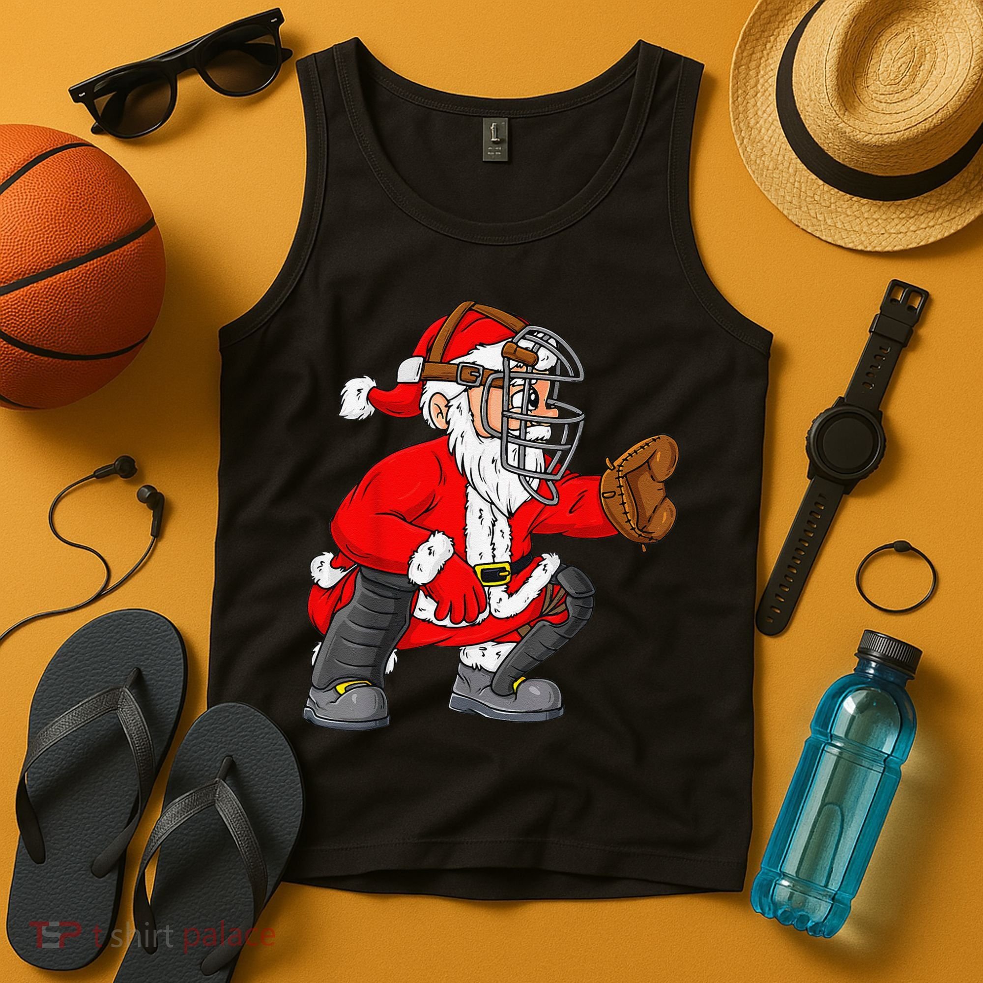 Christmas Santa Claus Baseball Catcher Xmas Tank Top
