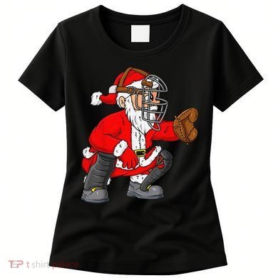 Christmas Santa Claus Baseball Catcher Xmas Women's T-Shirt