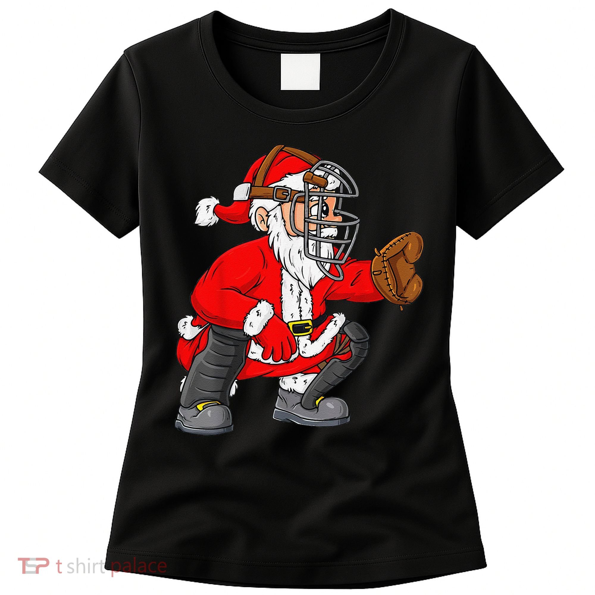 Christmas Santa Claus Baseball Catcher Xmas Women's T-Shirt