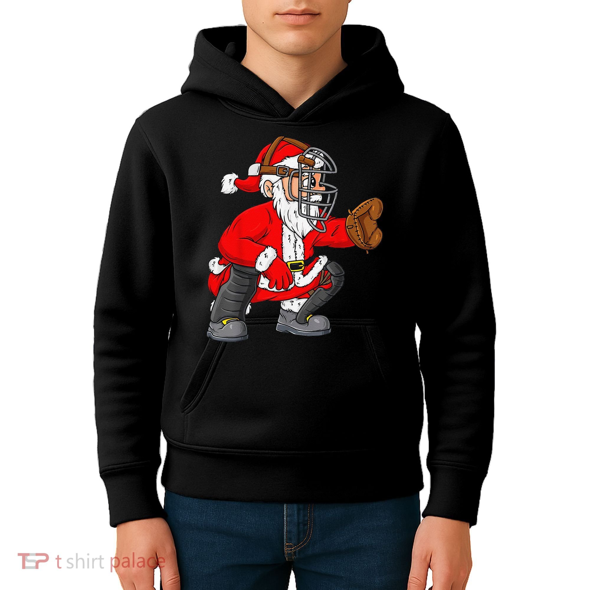Christmas Santa Claus Baseball Catcher Xmas Kids Hoodie