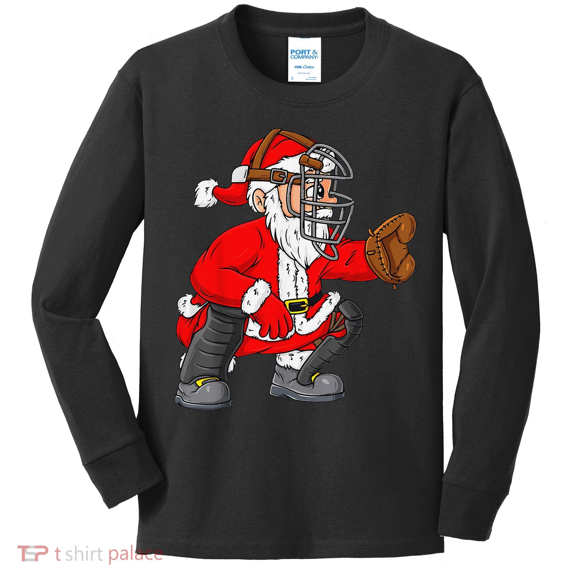 Christmas Santa Claus Baseball Catcher Xmas Kids Long Sleeve Shirt