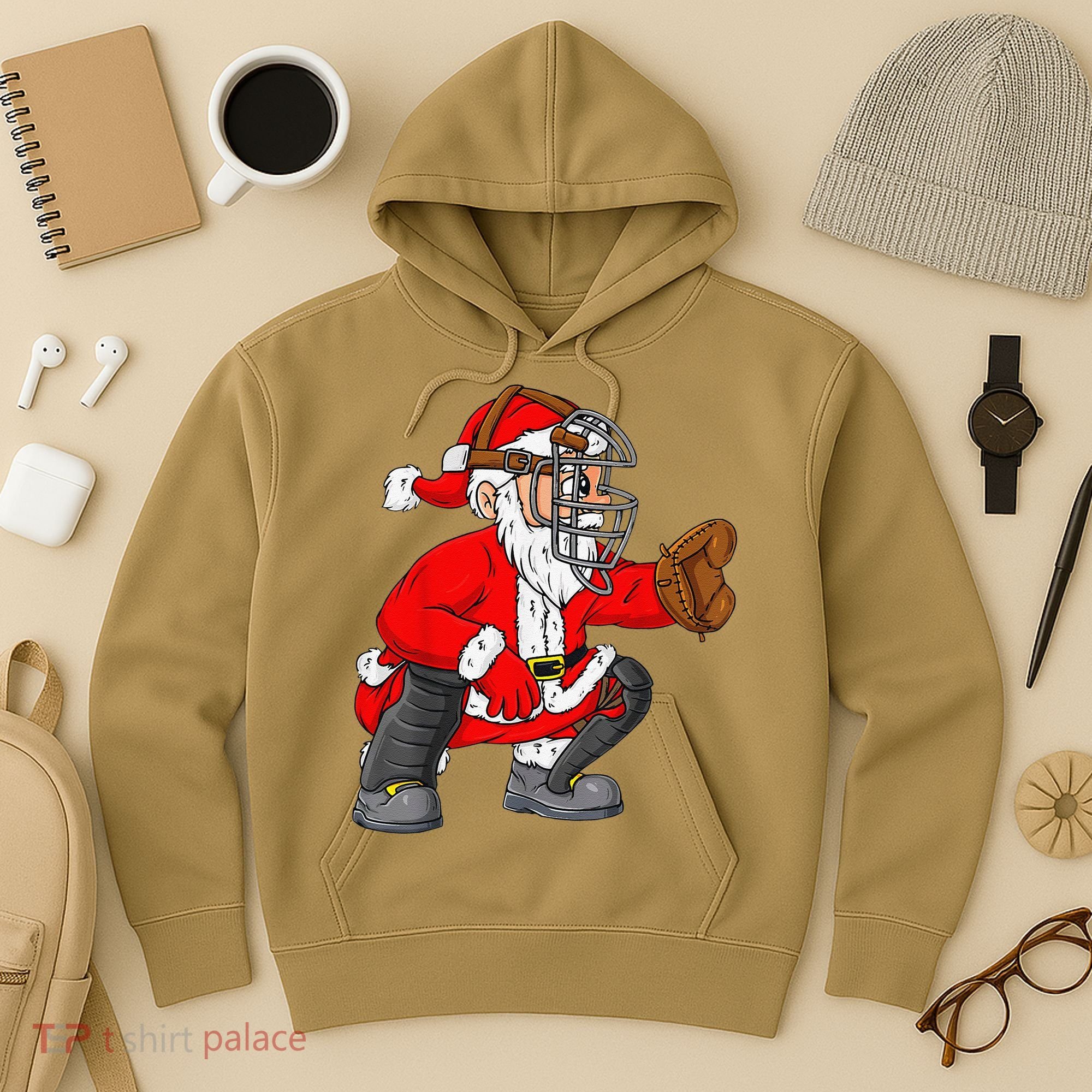 Christmas Santa Claus Baseball Catcher Xmas Hoodie
