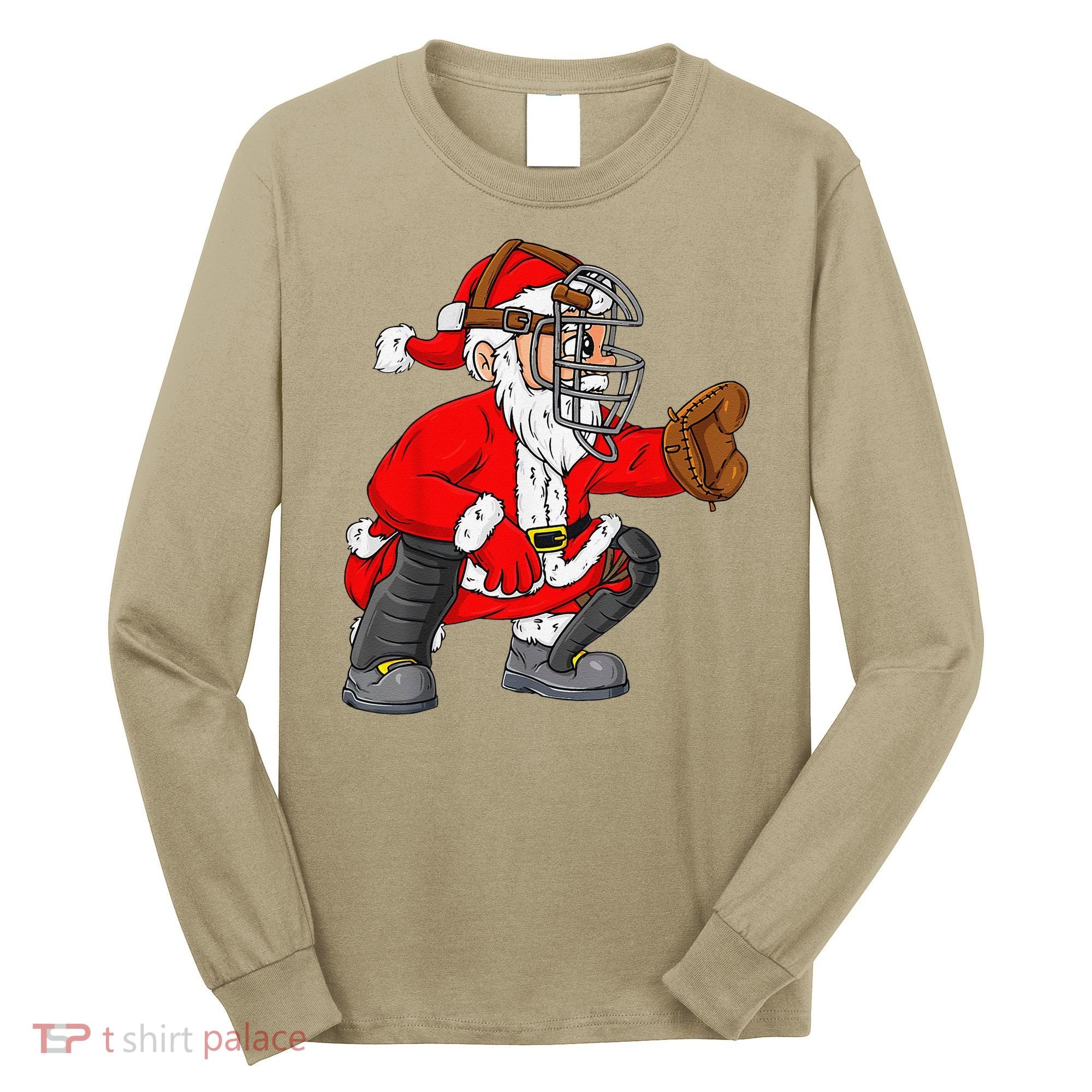 Christmas Santa Claus Baseball Catcher Xmas Long Sleeve Shirt