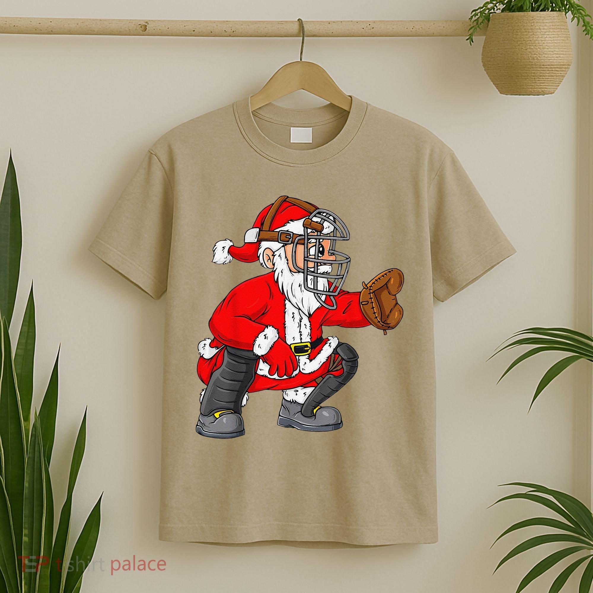 Christmas Santa Claus Baseball Catcher Xmas T-Shirt