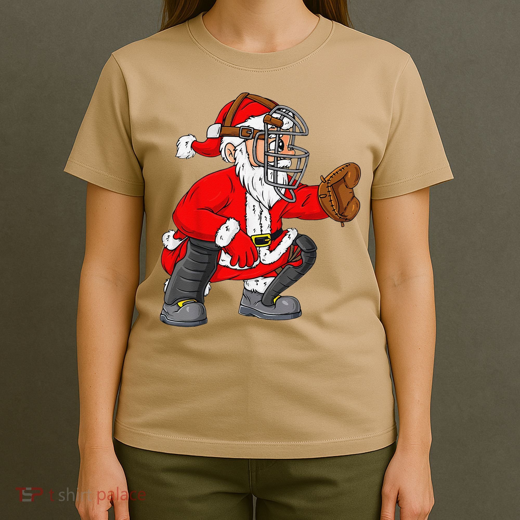 Christmas Santa Claus Baseball Catcher Xmas T-Shirt