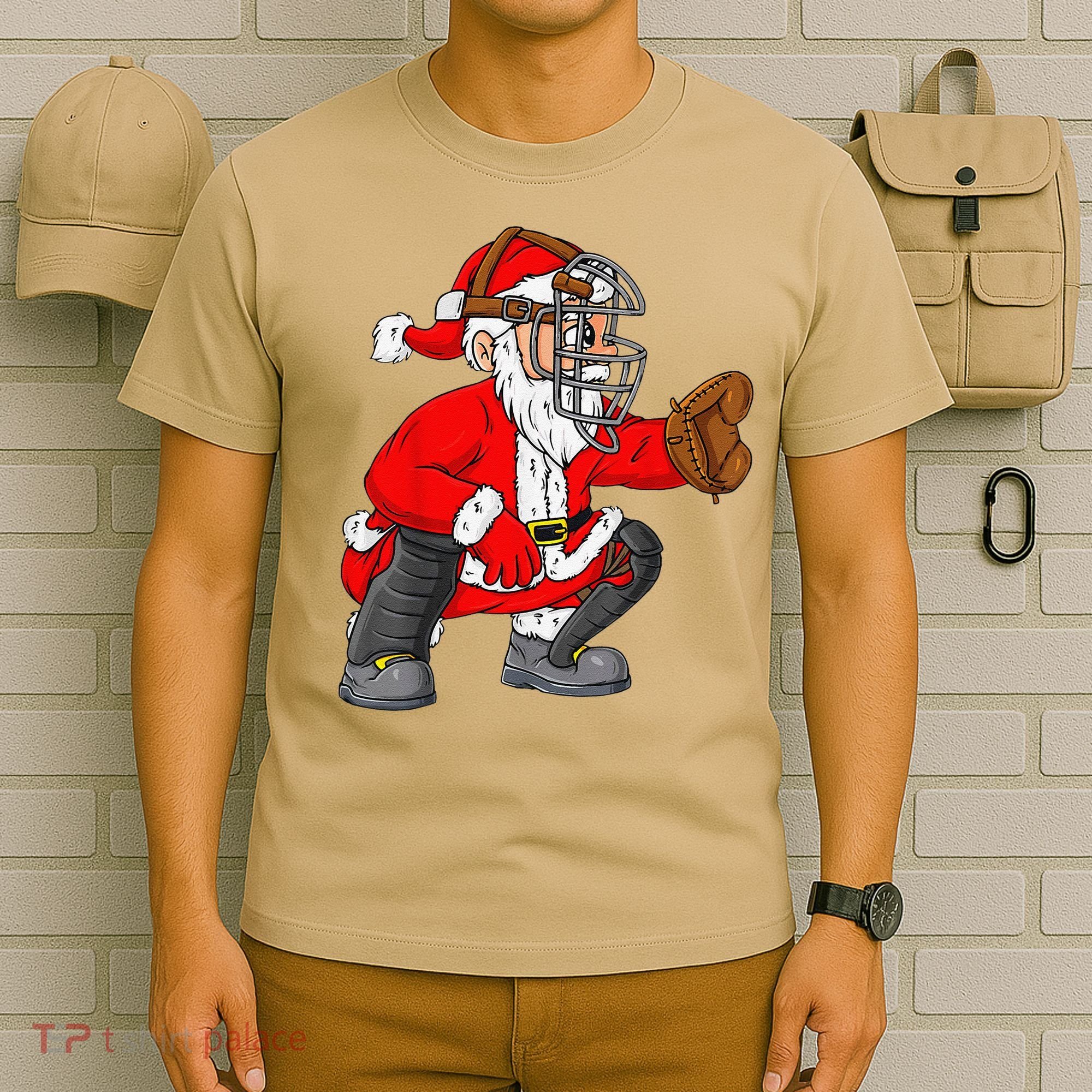 Christmas Santa Claus Baseball Catcher Xmas T-Shirt