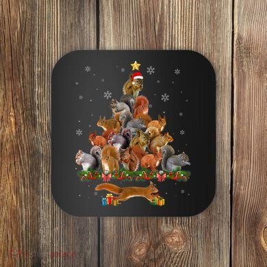 Cute Squirrel Christmas Tree Gift Decor Xmas Tree TShirt Coaster