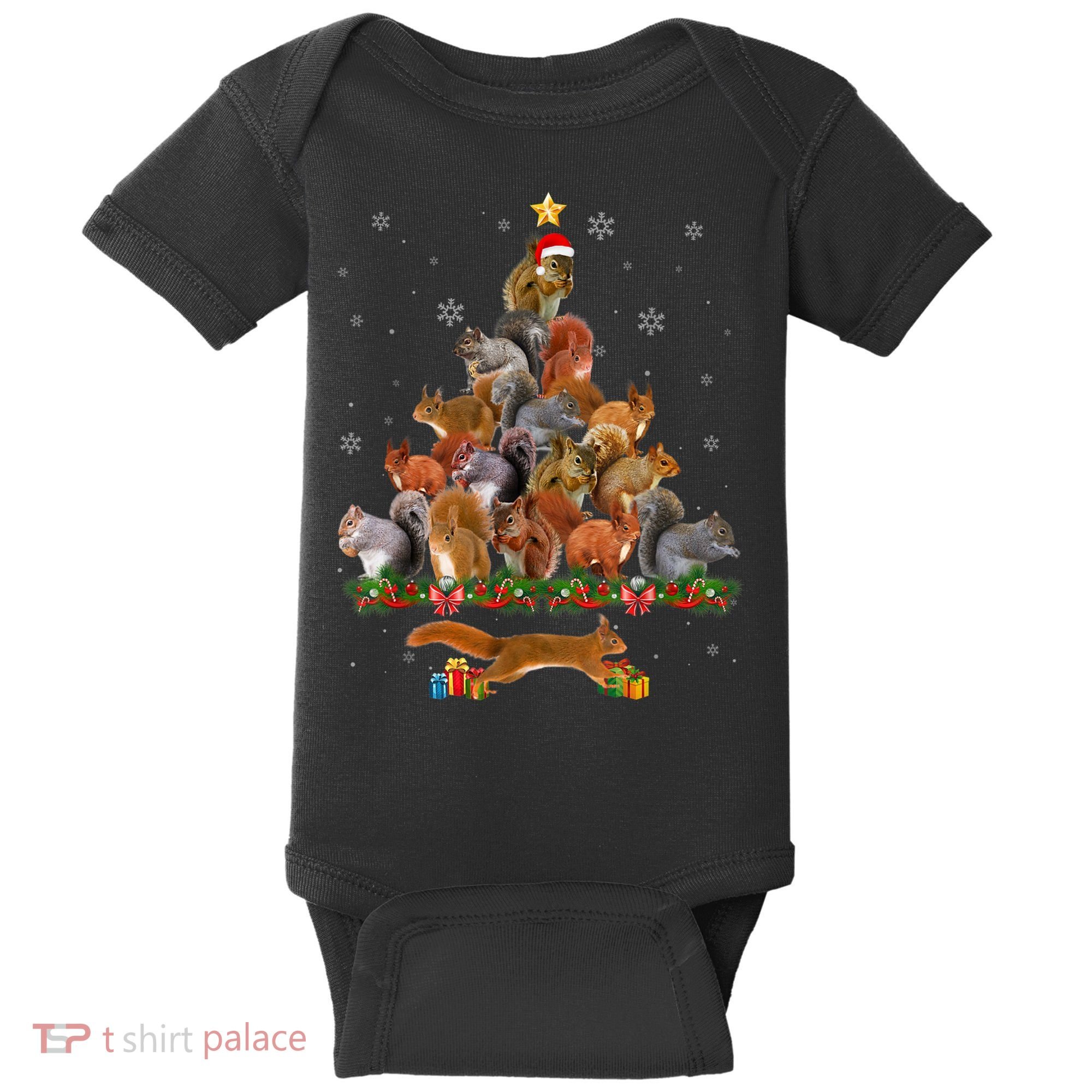 Cute Squirrel Christmas Tree Gift Decor Xmas Tree TShirt Baby Bodysuit