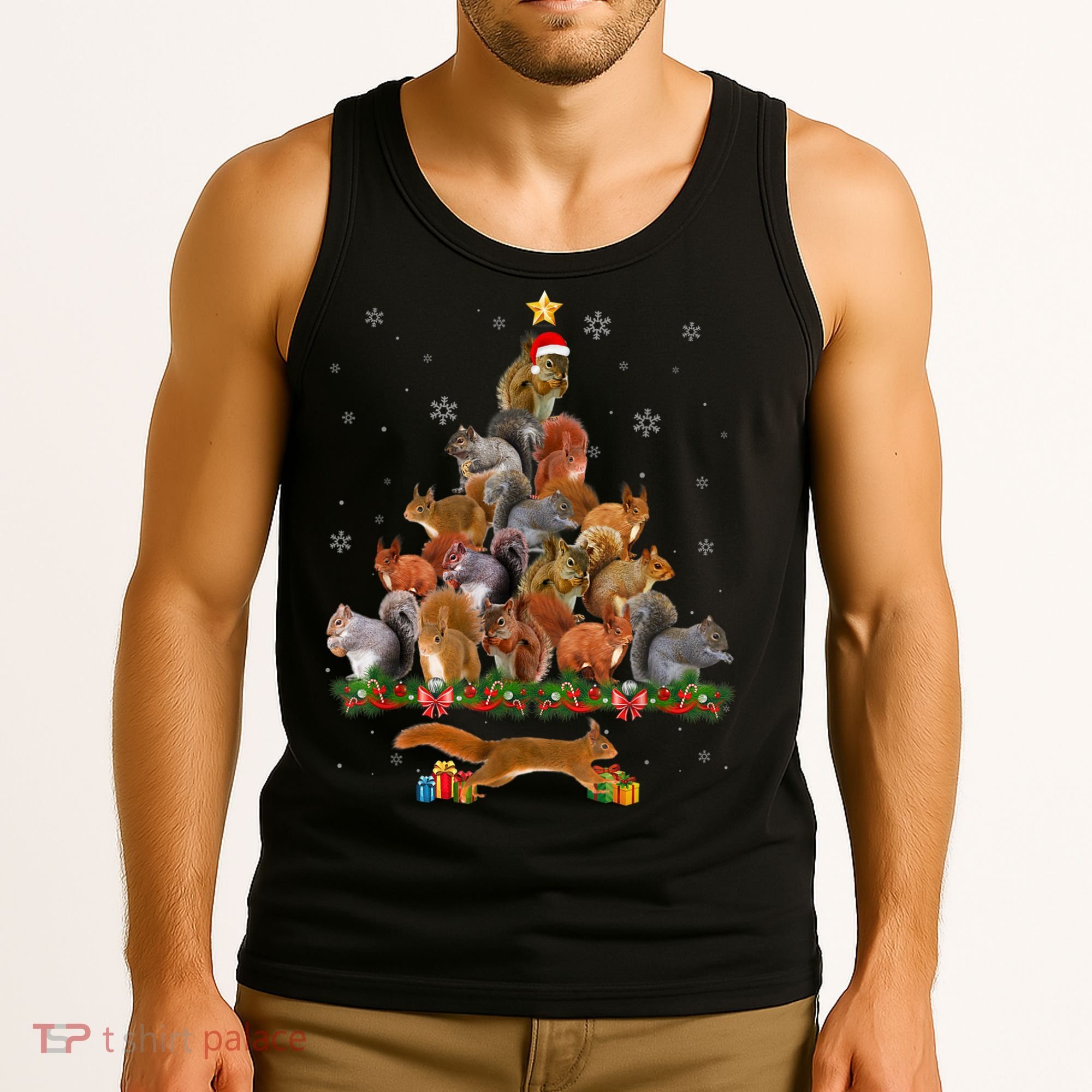 Cute Squirrel Christmas Tree Gift Decor Xmas Tree TShirt Tank Top