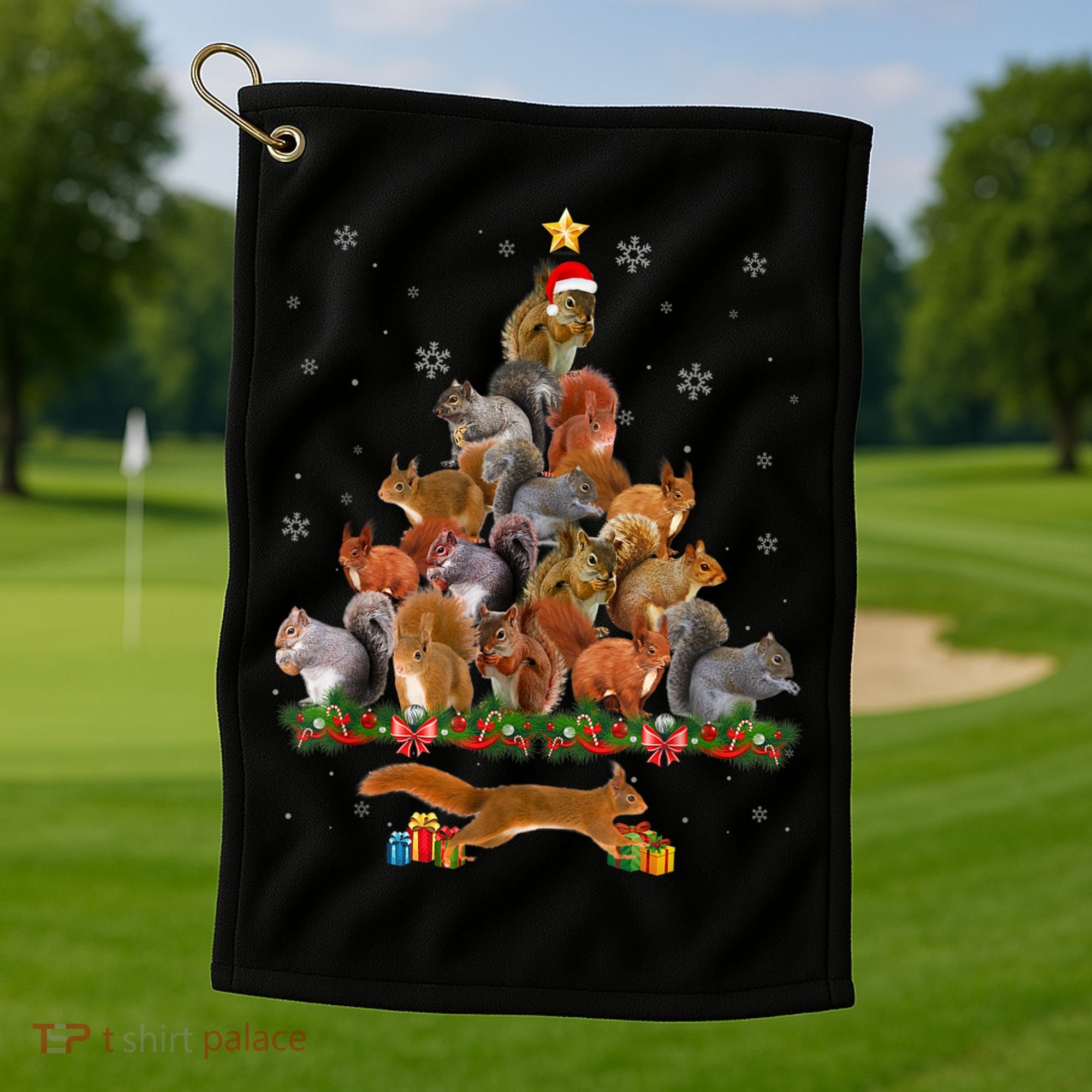 Cute Squirrel Christmas Tree Gift Decor Xmas Tree TShirt Golf Towel