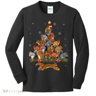 Cute Squirrel Christmas Tree Gift Decor Xmas Tree TShirt Kids Long Sleeve Shirt