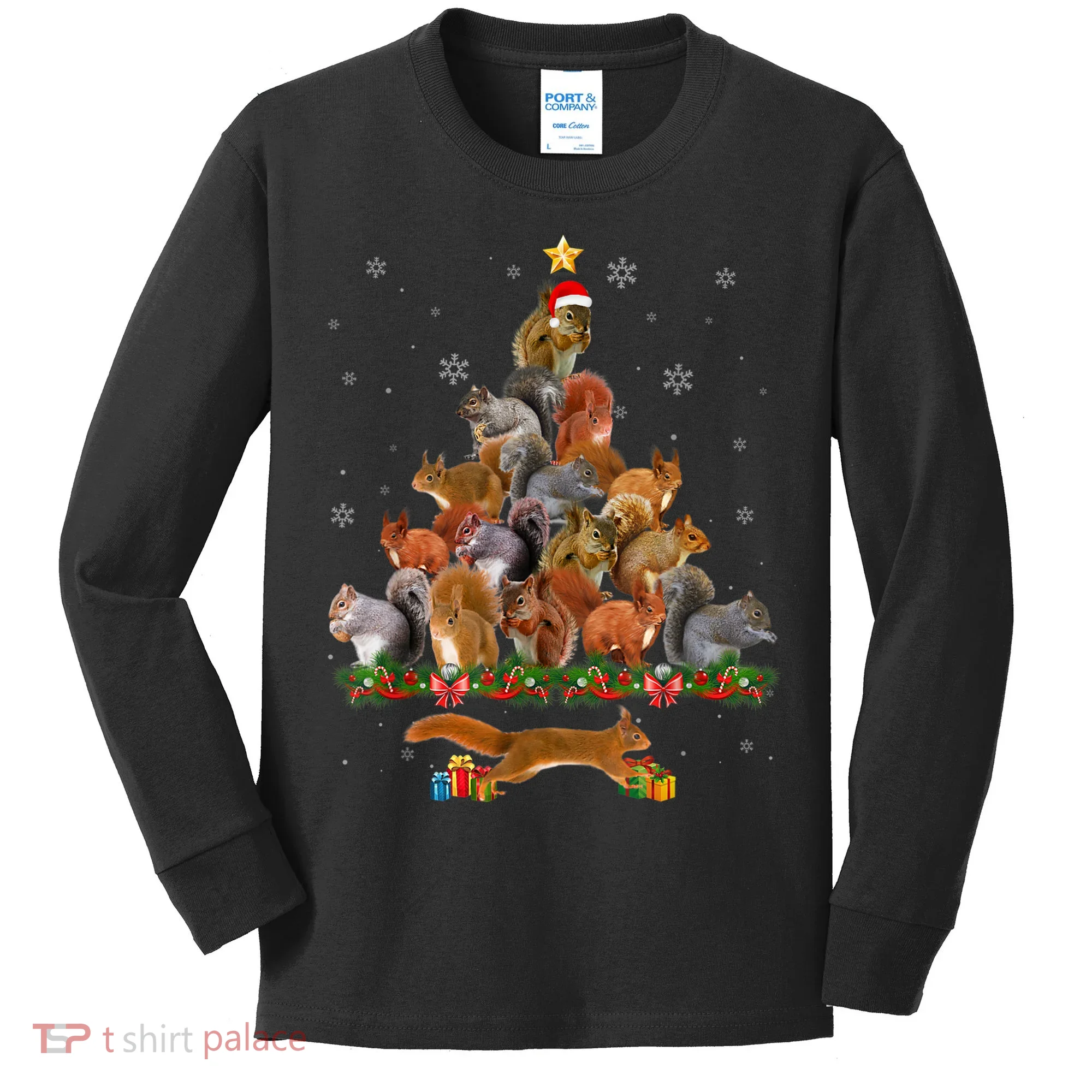 Cute Squirrel Christmas Tree Gift Decor Xmas Tree TShirt Kids Long Sleeve Shirt