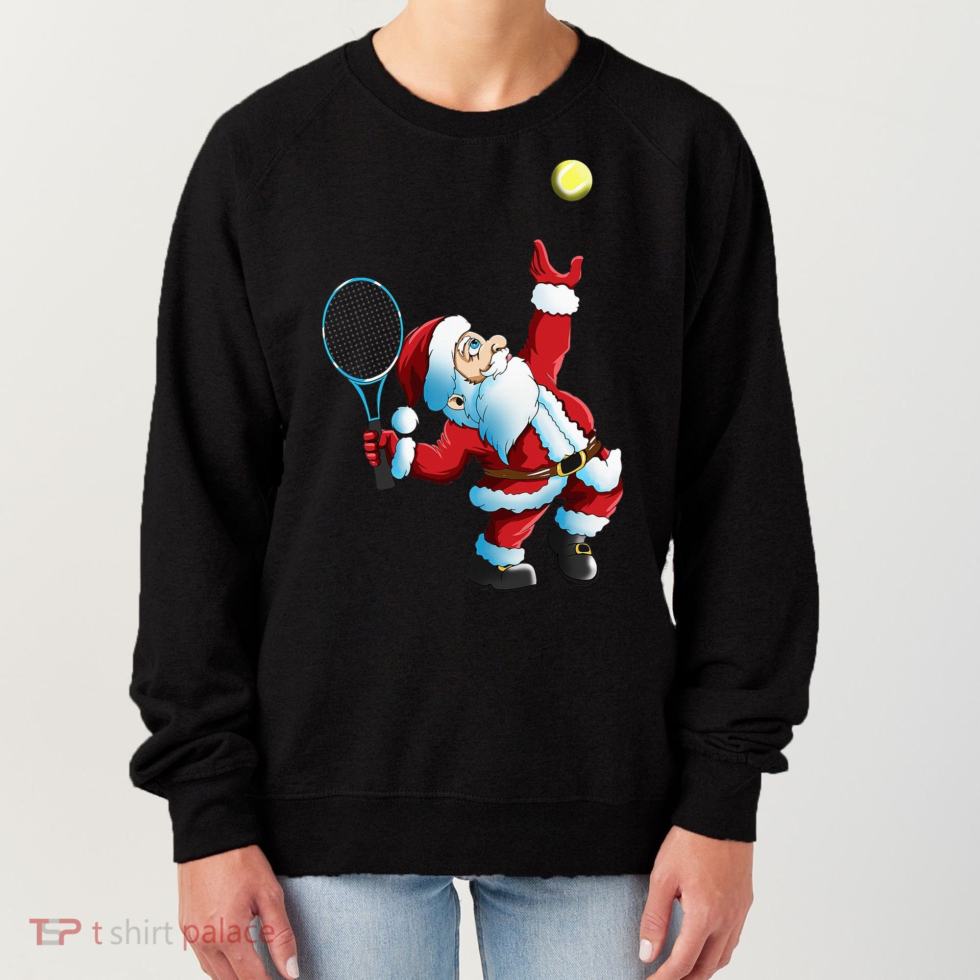 Christmas Santa Claus Tennis Game Tennis Racket Women's Sweatshirt