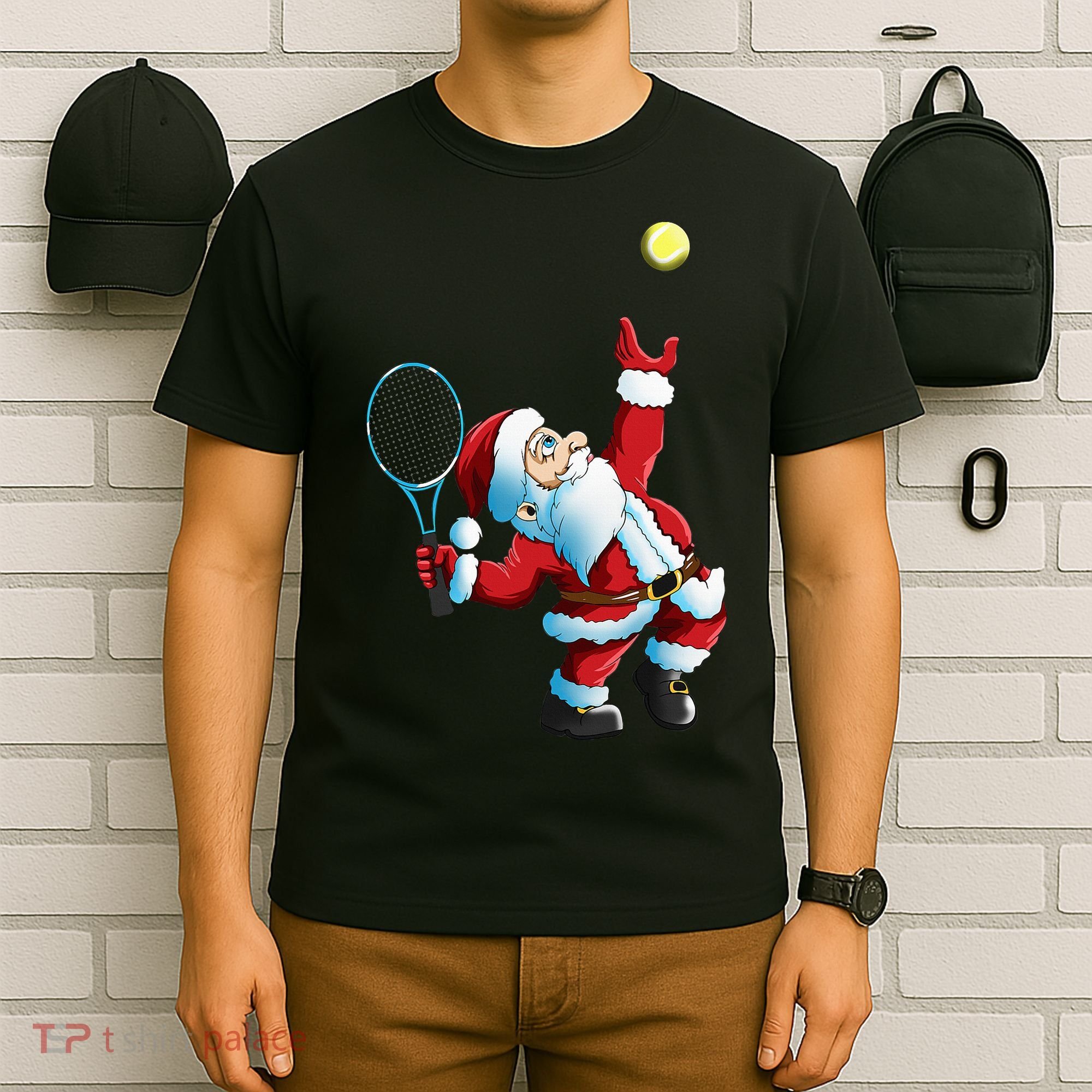 Christmas Santa Claus Tennis Game Tennis Racket T-Shirt