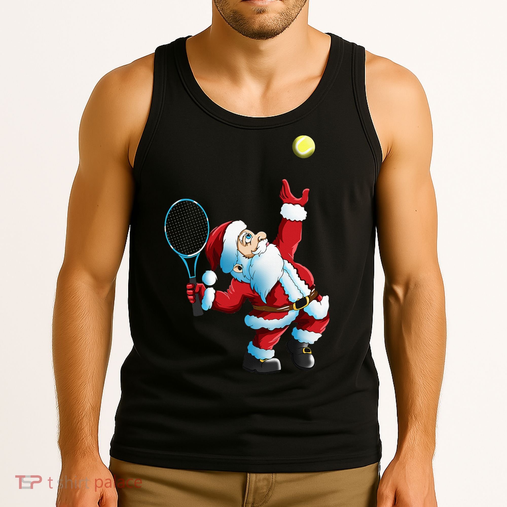 Christmas Santa Claus Tennis Game Tennis Racket Tank Top