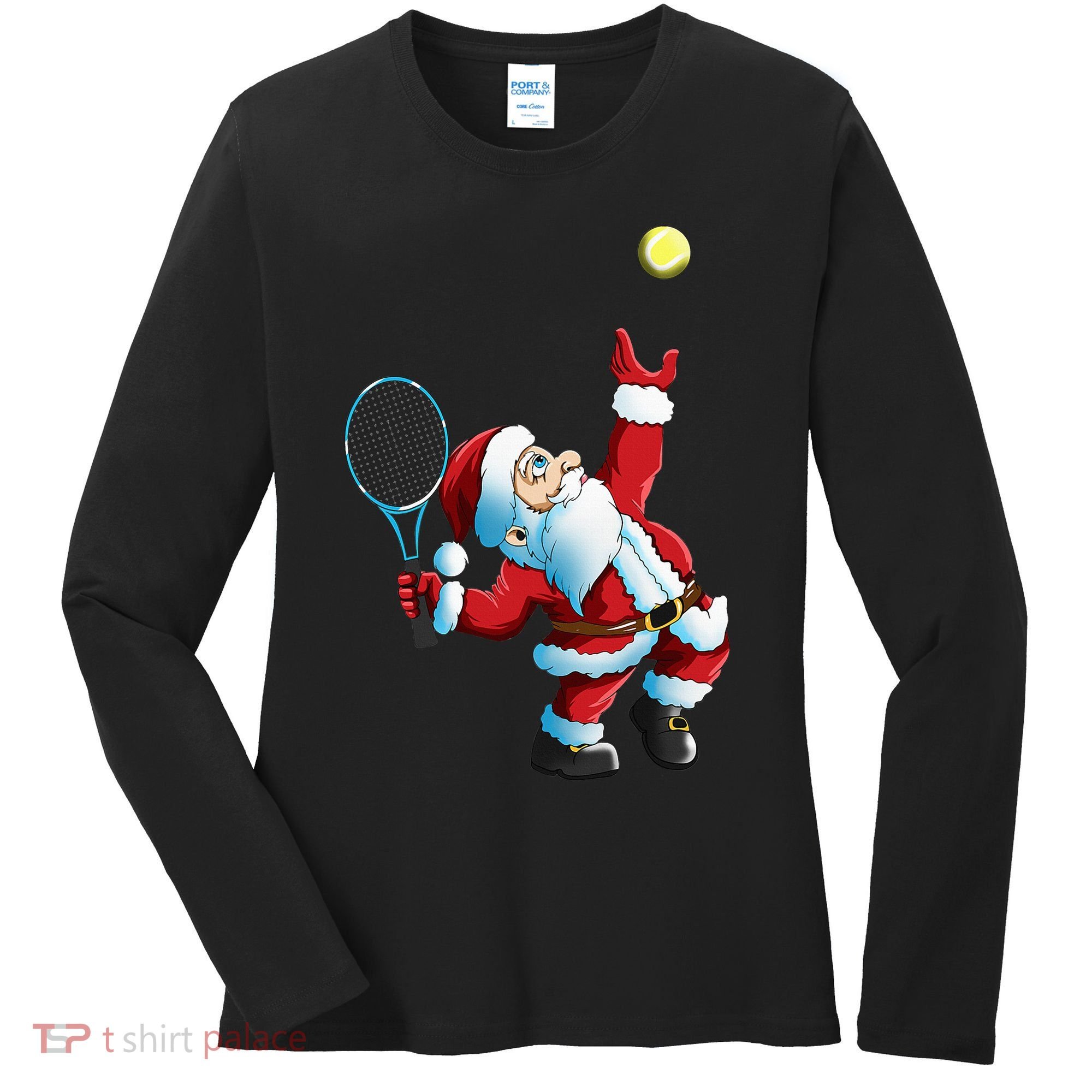 Christmas Santa Claus Tennis Game Tennis Racket Women's Long Sleeve Shirt