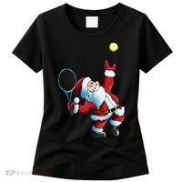 Christmas Santa Claus Tennis Game Tennis Racket Women's T-Shirt thumb 0
