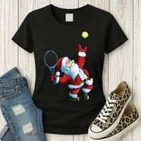 Christmas Santa Claus Tennis Game Tennis Racket Women's T-Shirt thumb 3