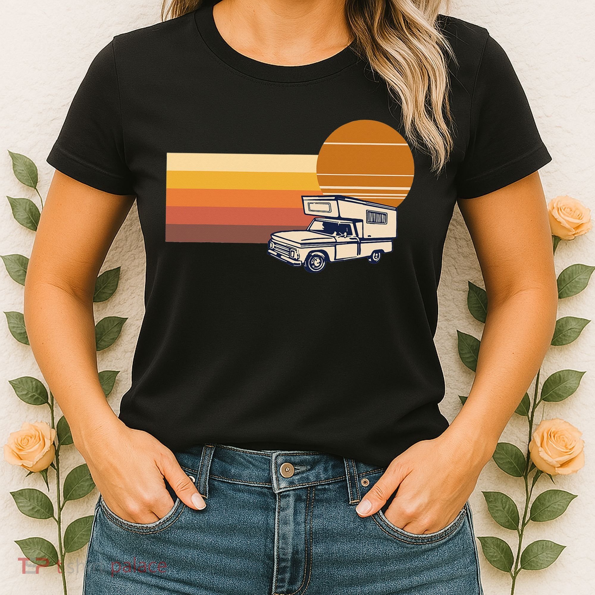 Cabover Slidein Camper RV Truck Retro Truck Camper Women's T-Shirt