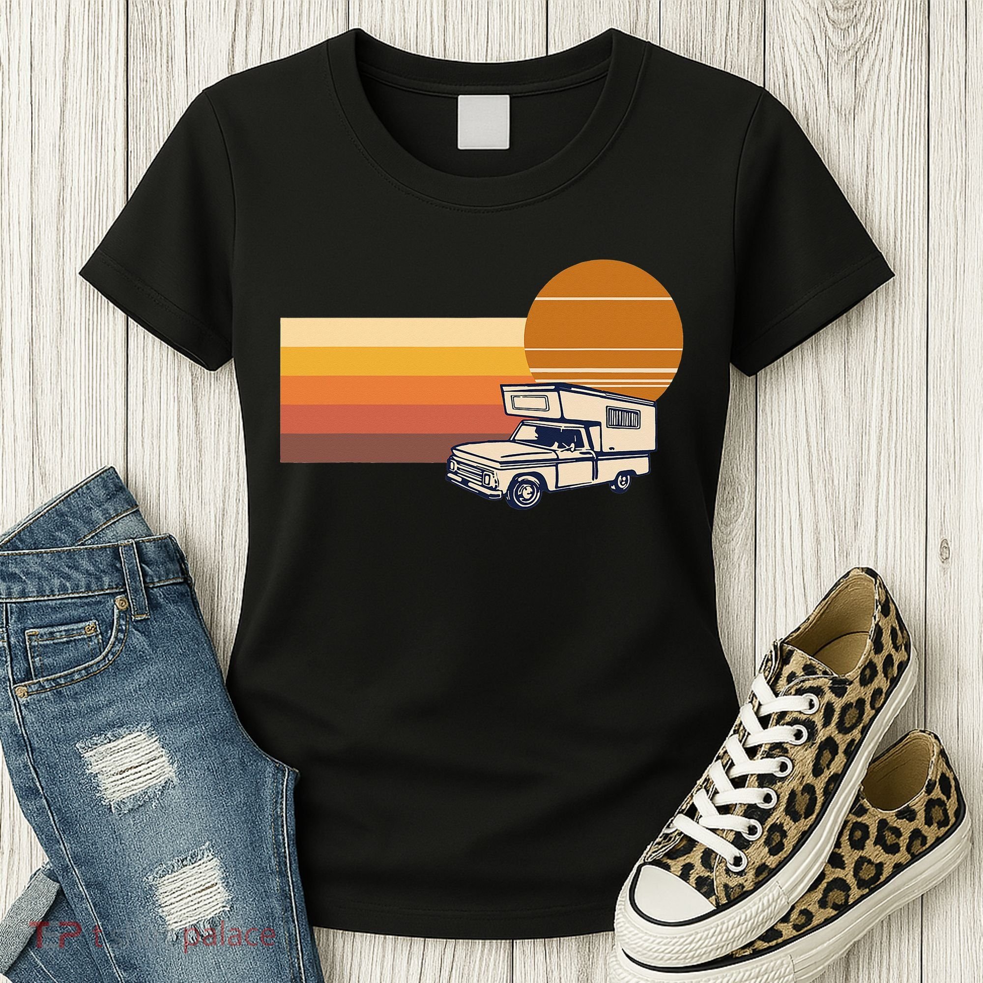 Cabover Slidein Camper RV Truck Retro Truck Camper Women's T-Shirt