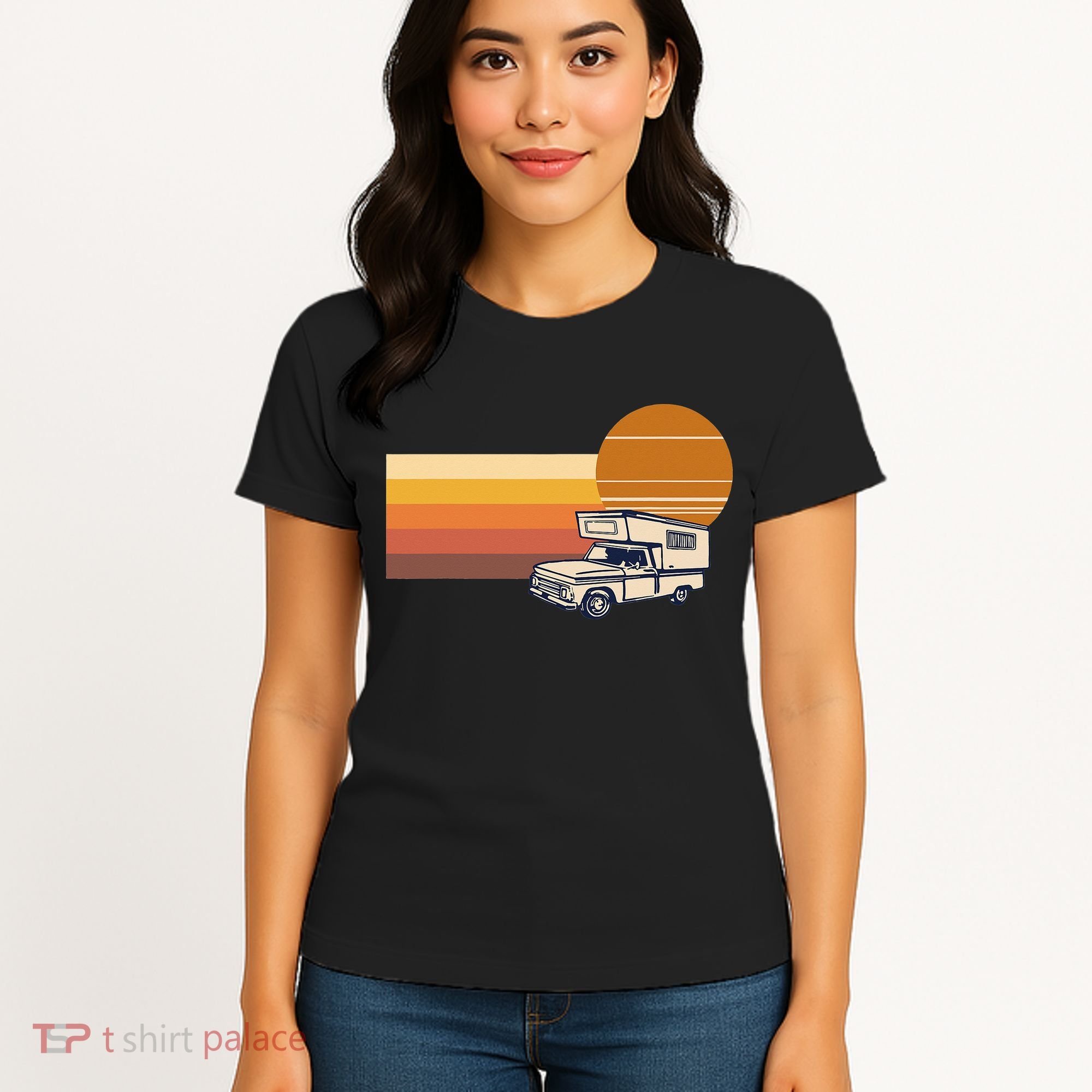 Cabover Slidein Camper RV Truck Retro Truck Camper Women's T-Shirt
