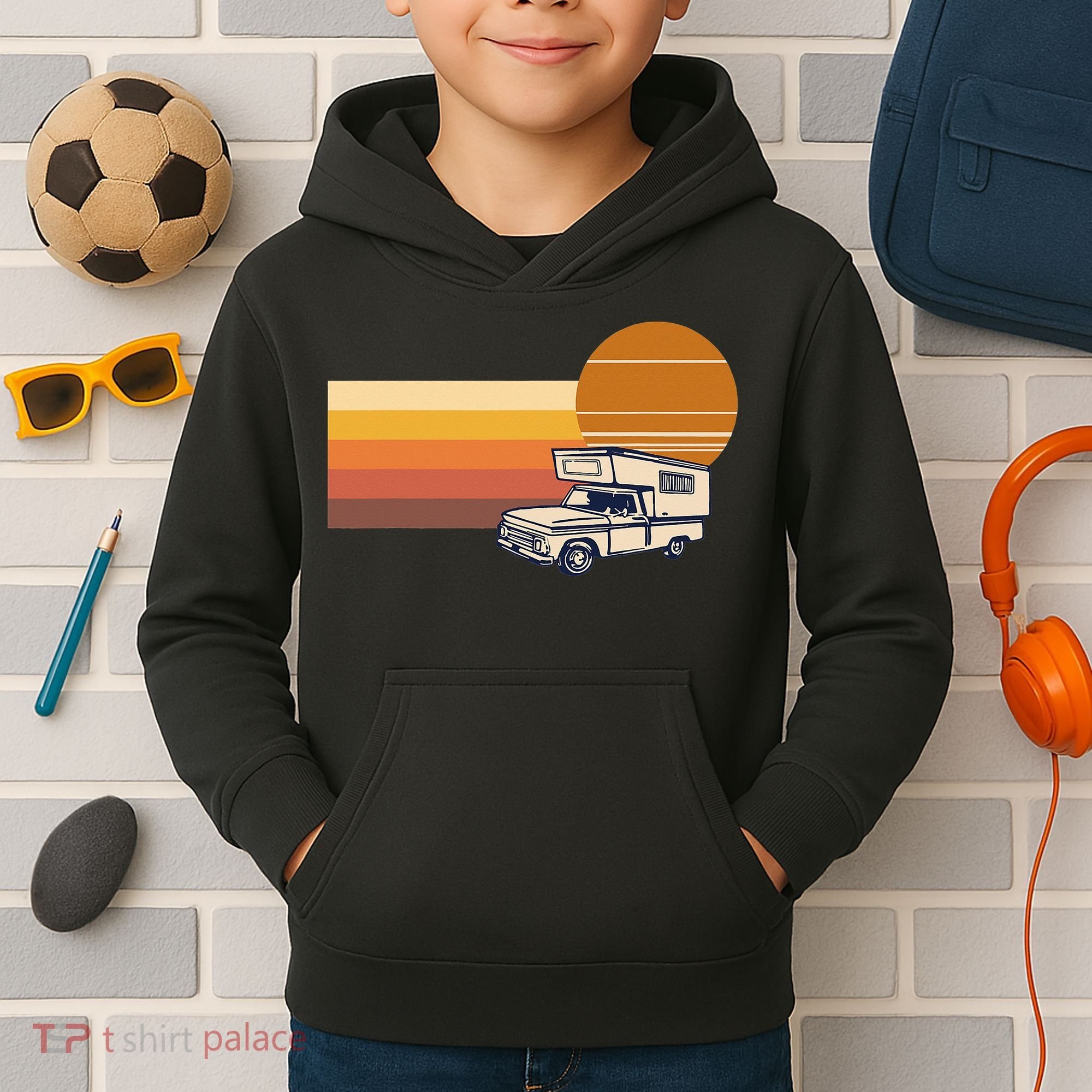 Cabover Slidein Camper RV Truck Retro Truck Camper Kids Hoodie