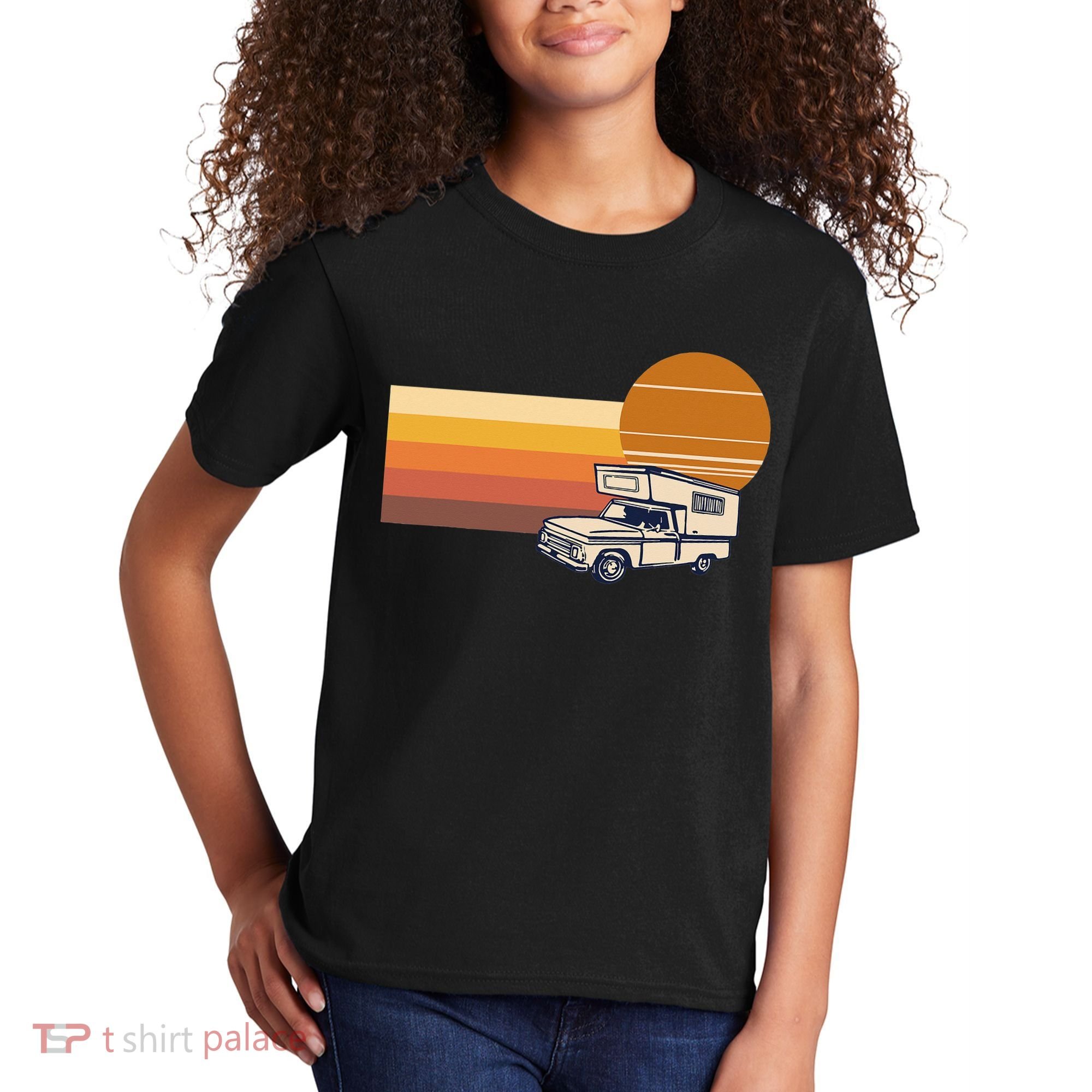 Cabover Slidein Camper RV Truck Retro Truck Camper Kids T-Shirt