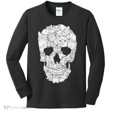 Cat Skull Kids Long Sleeve Shirt
