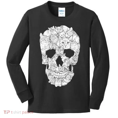 Cat Skull Kids Long Sleeve Shirt