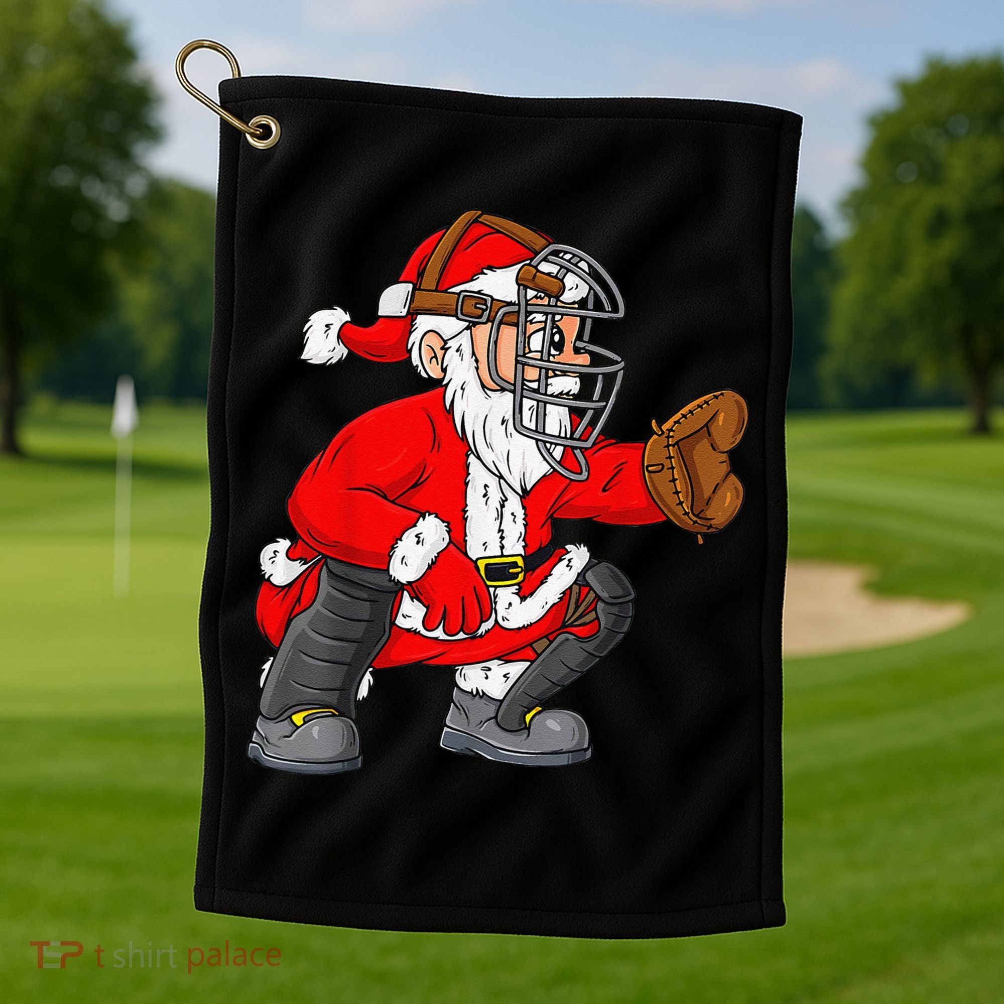 Christmas Santa Claus Baseball Catcher Xmas Golf Towel