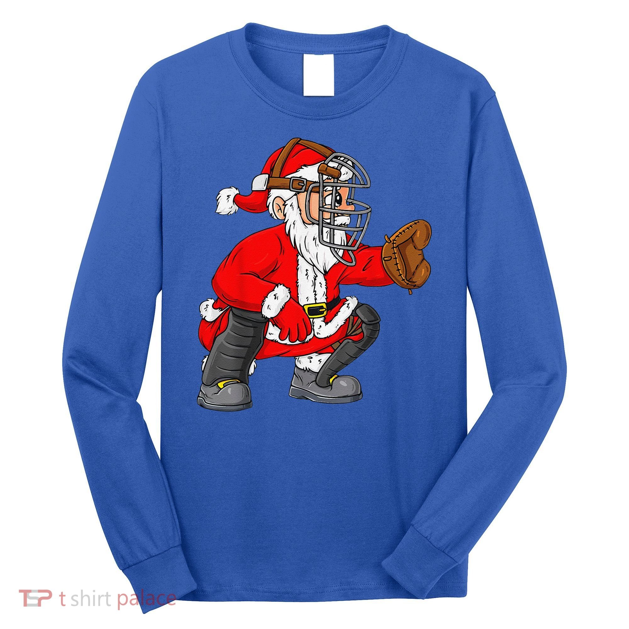 Christmas Santa Claus Baseball Catcher Xmas Long Sleeve Shirt