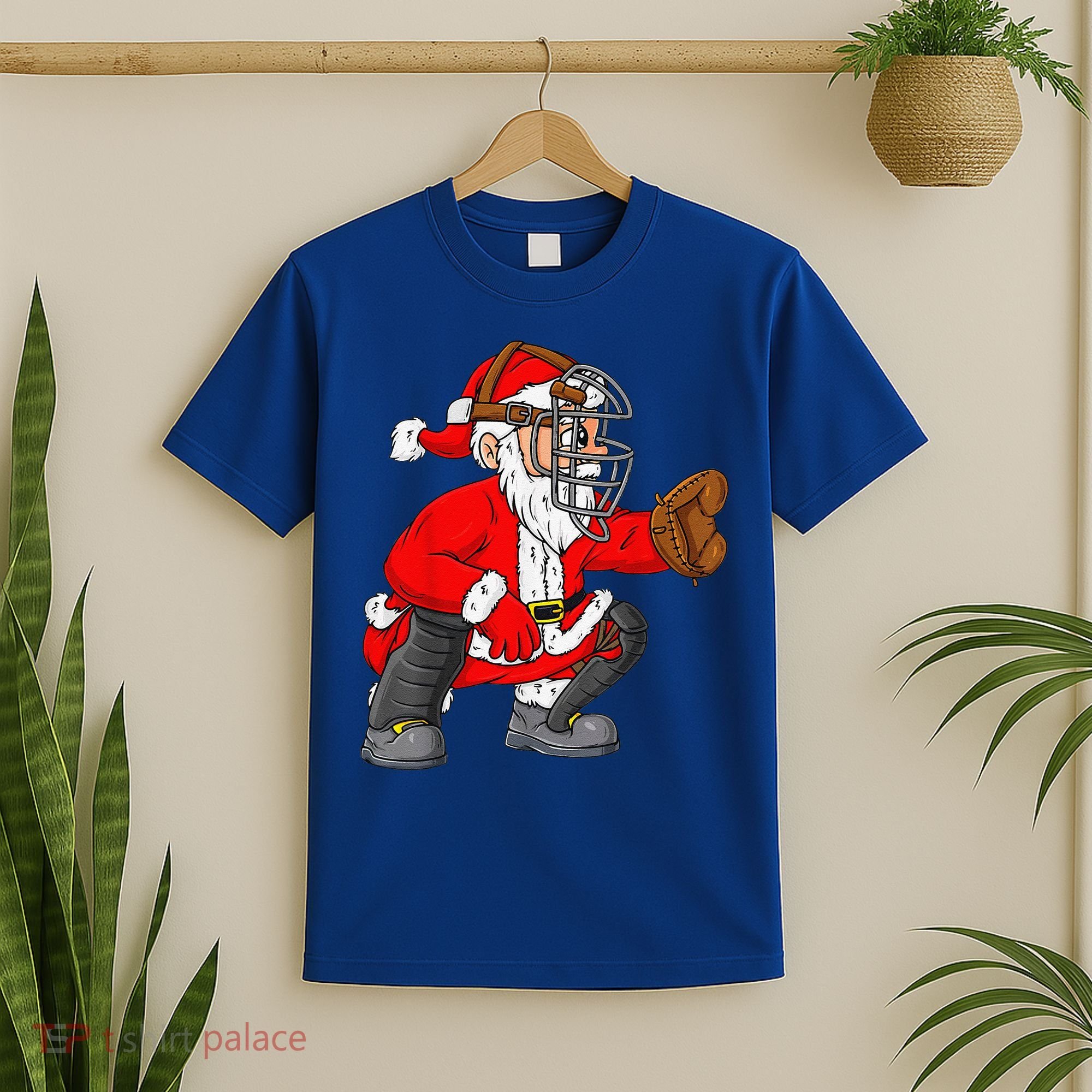 Christmas Santa Claus Baseball Catcher Xmas T-Shirt