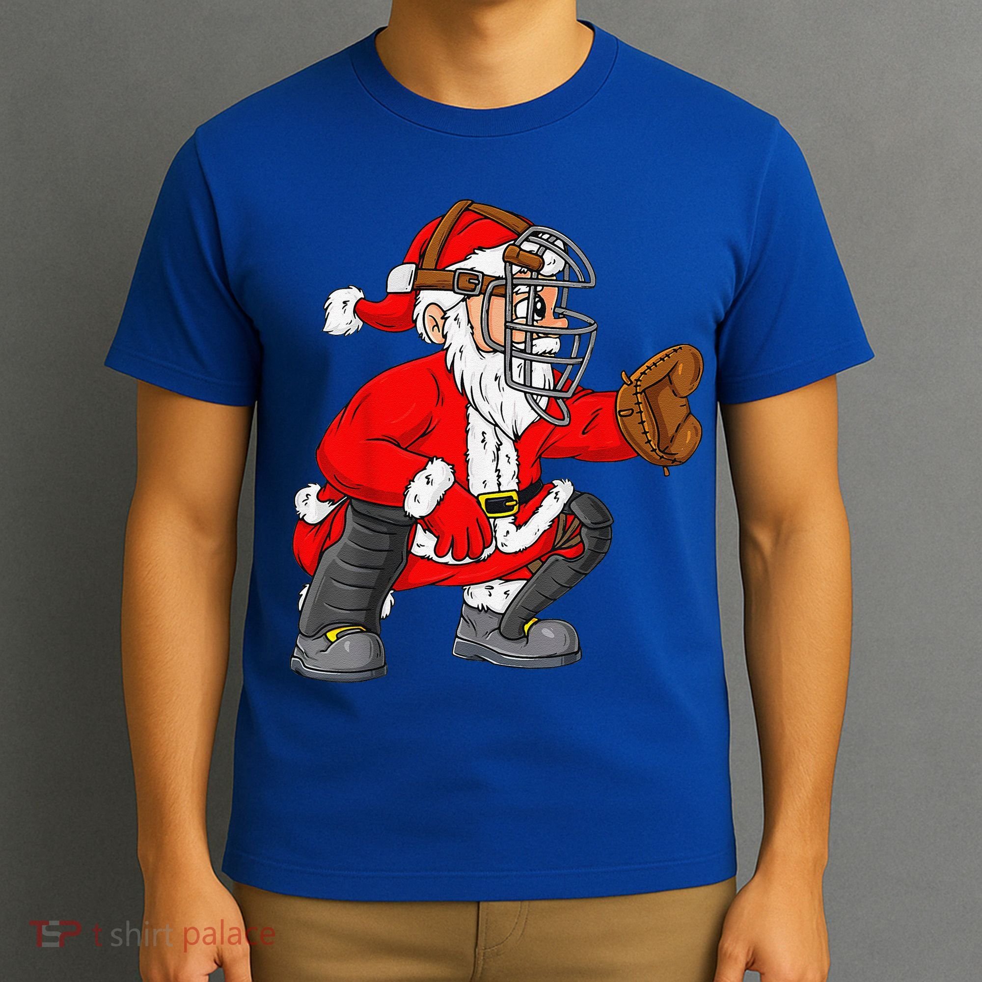 Christmas Santa Claus Baseball Catcher Xmas T-Shirt