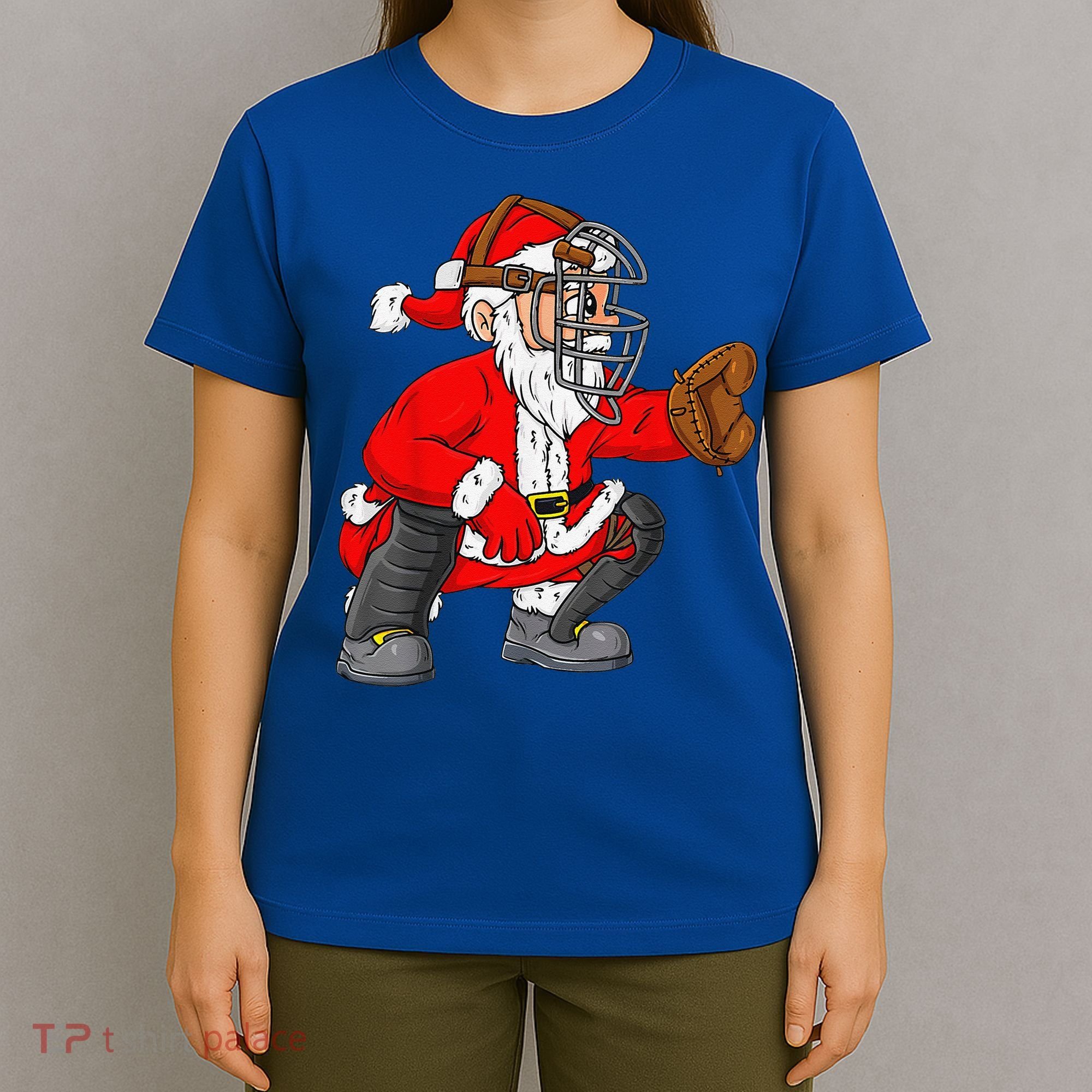Christmas Santa Claus Baseball Catcher Xmas T-Shirt