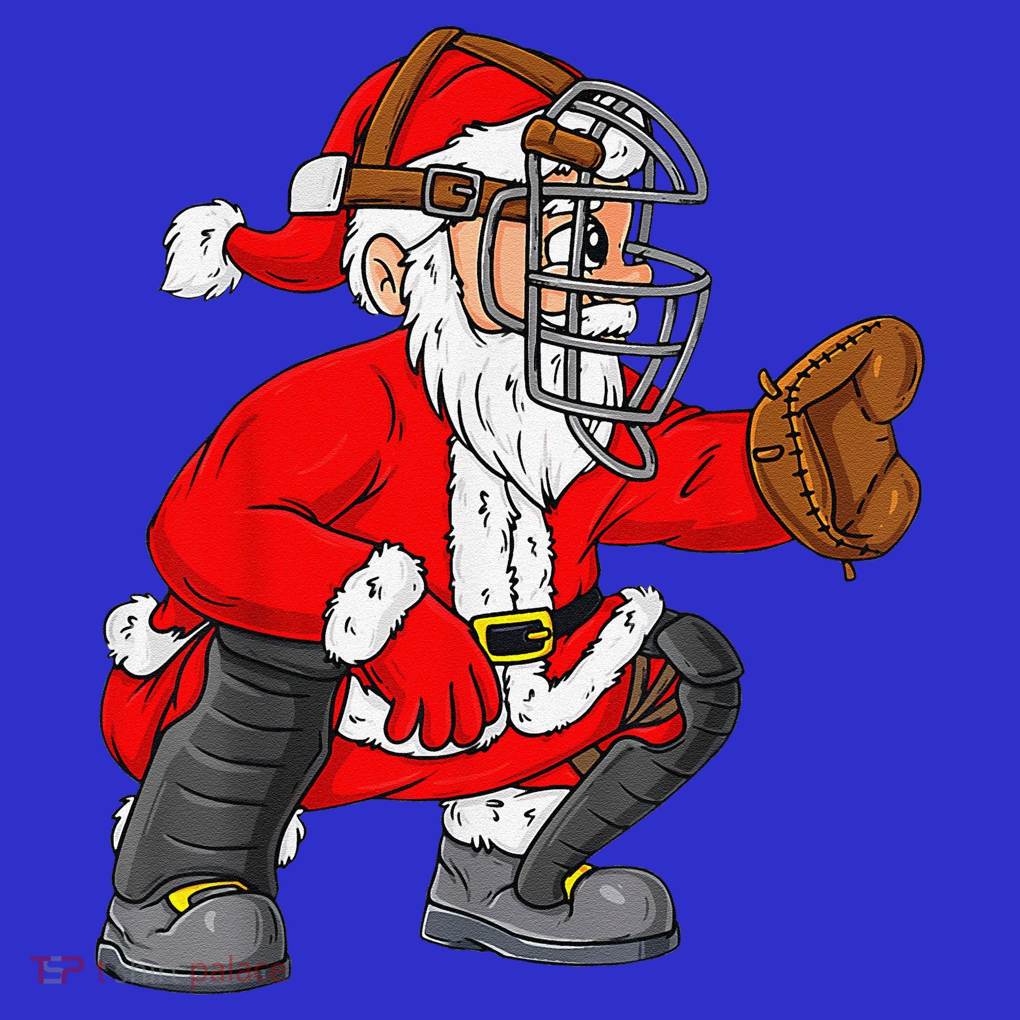 Christmas Santa Claus Baseball Catcher Xmas T-Shirt