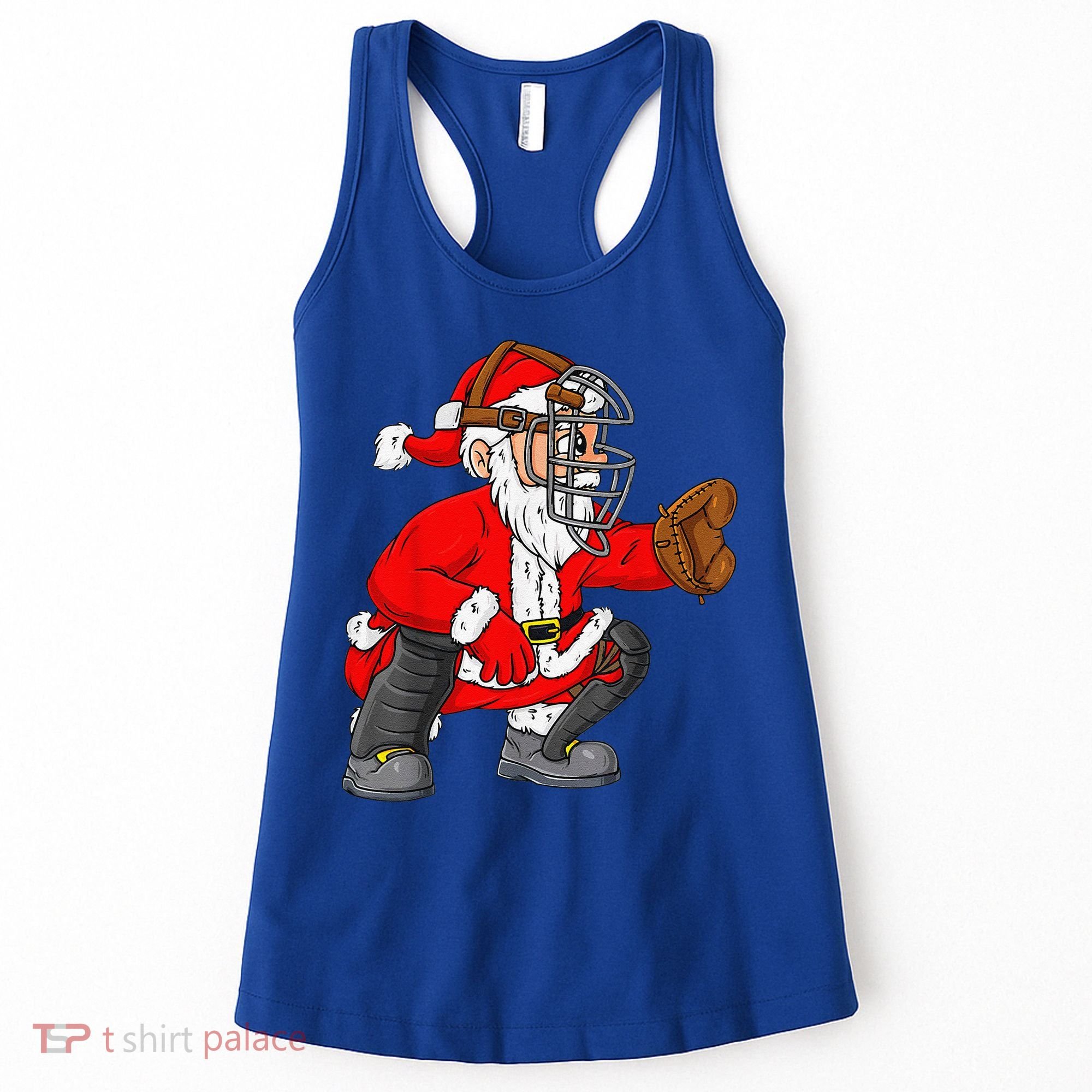 Christmas Santa Claus Baseball Catcher Xmas Women's Tank Top