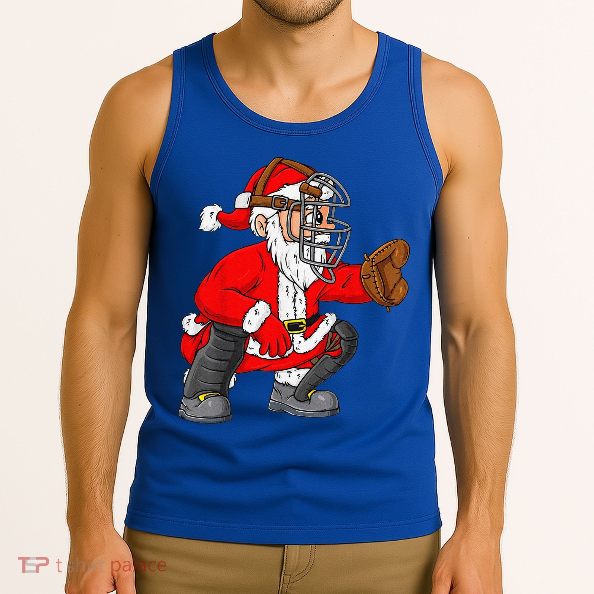 Christmas Santa Claus Baseball Catcher Xmas Tank Top