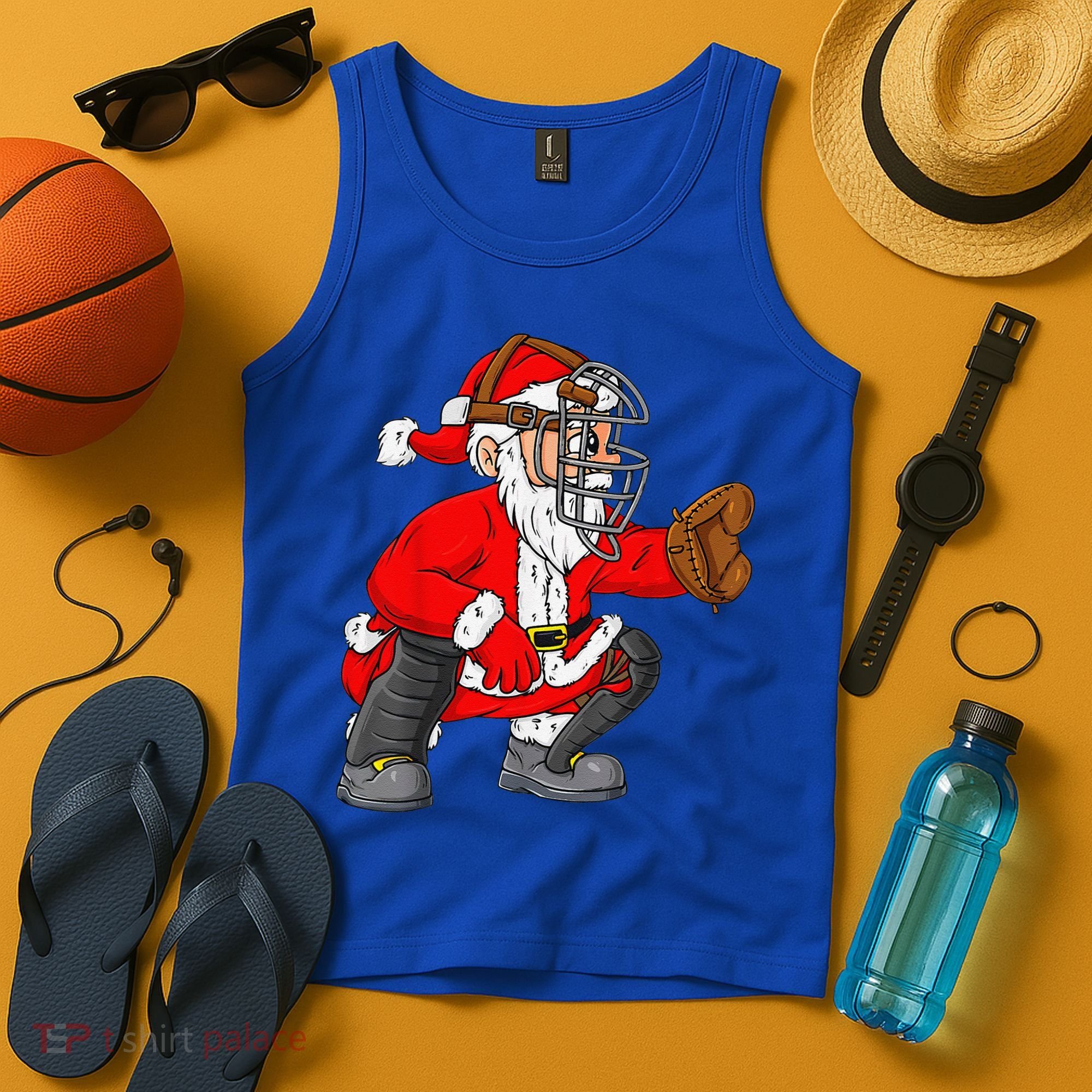 Christmas Santa Claus Baseball Catcher Xmas Tank Top