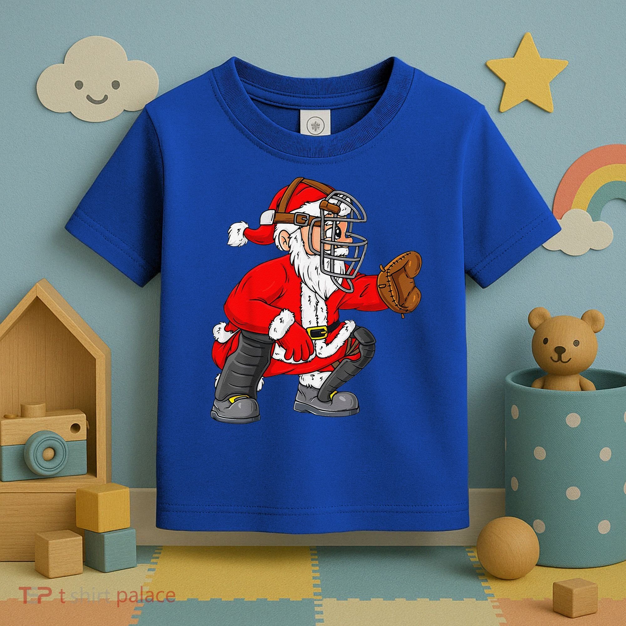 Christmas Santa Claus Baseball Catcher Xmas Toddler T-Shirt