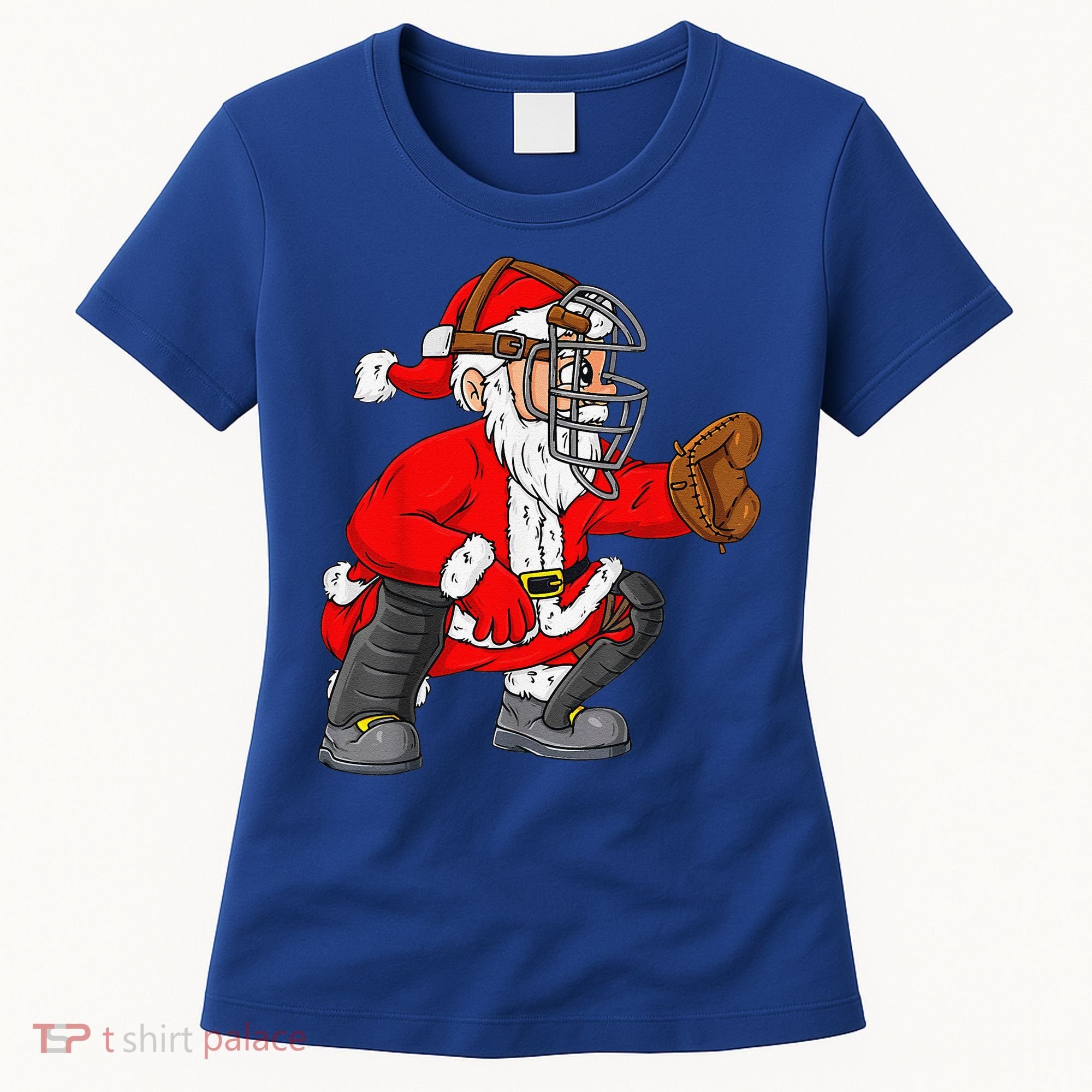 Christmas Santa Claus Baseball Catcher Xmas Women's T-Shirt