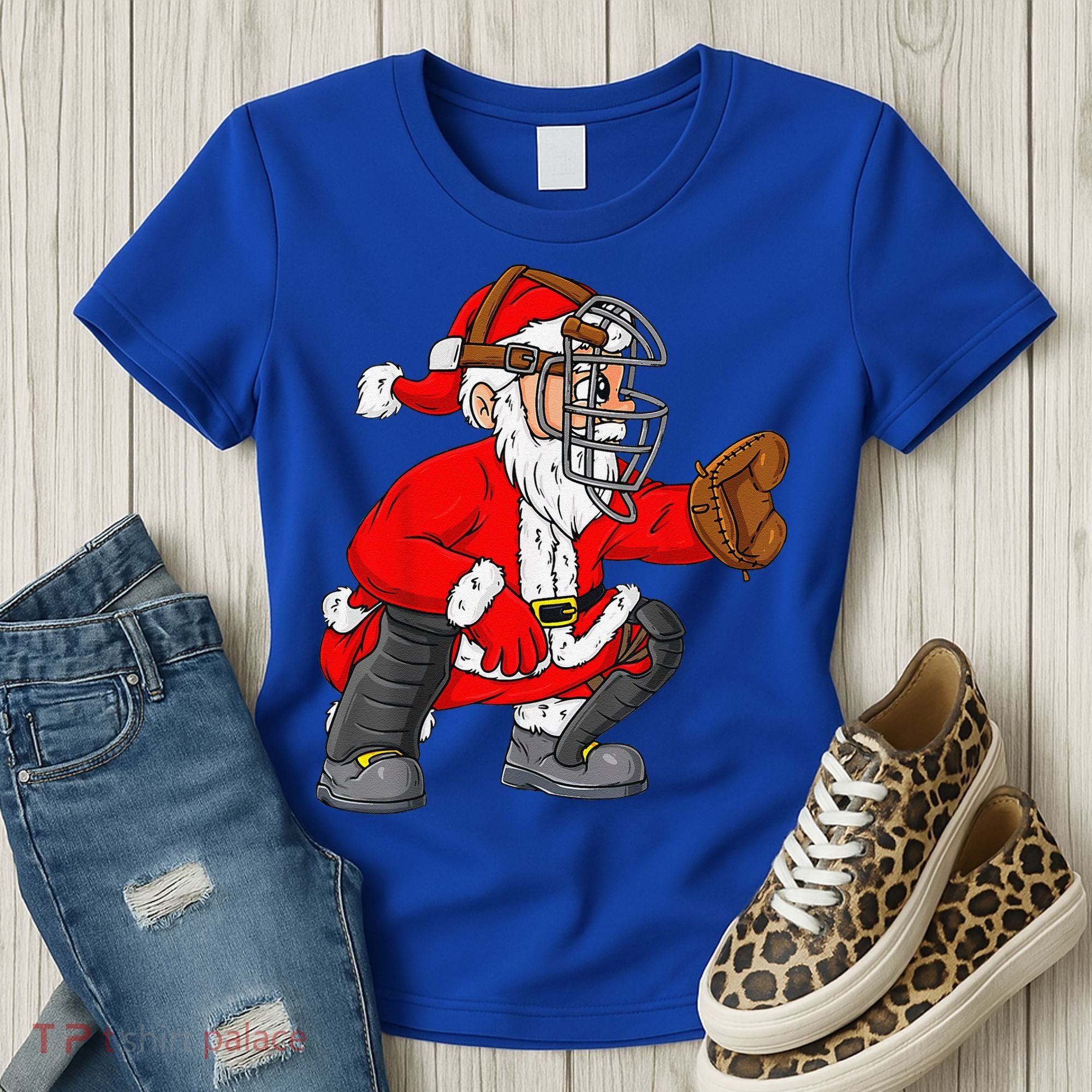 Christmas Santa Claus Baseball Catcher Xmas Women's T-Shirt