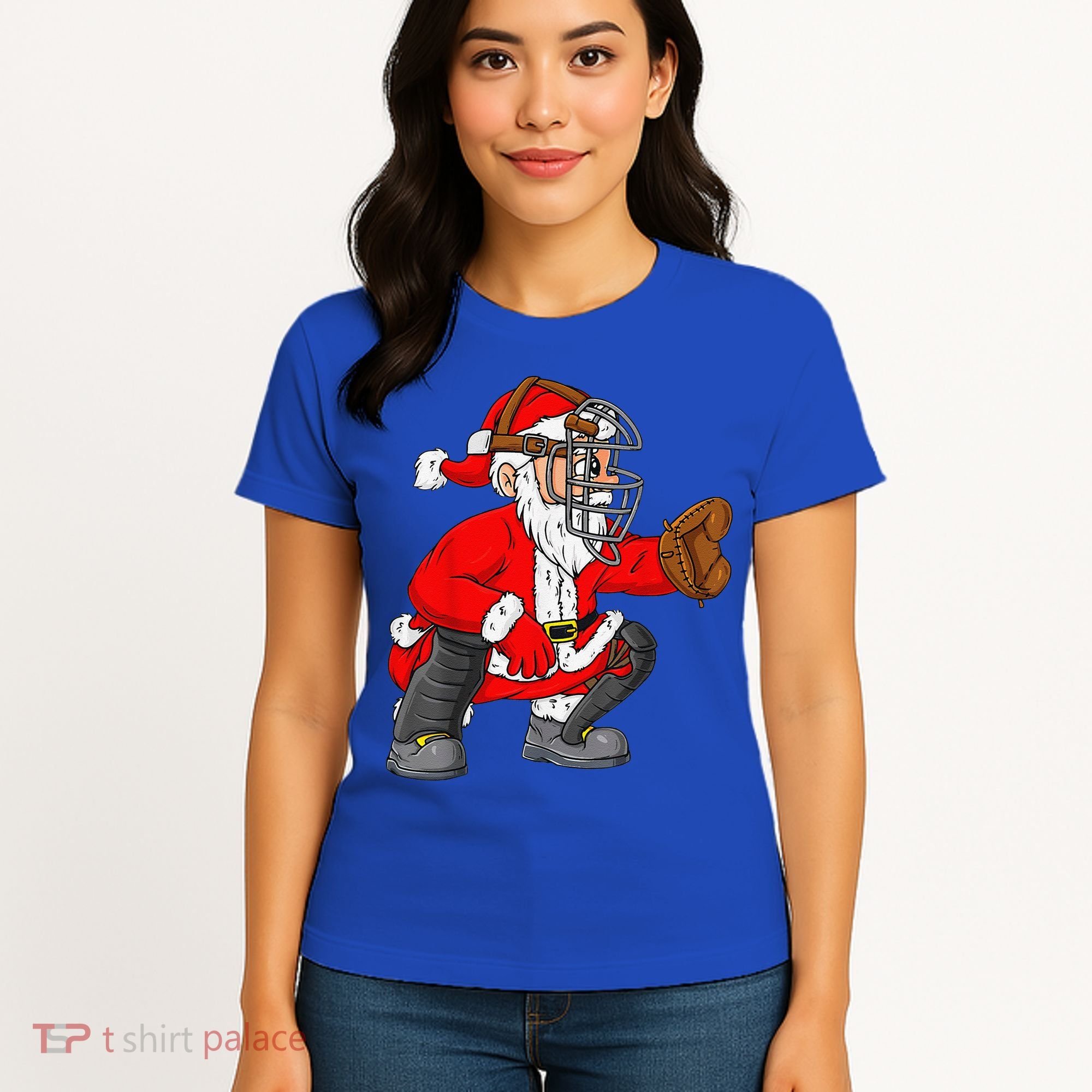 Christmas Santa Claus Baseball Catcher Xmas Women's T-Shirt